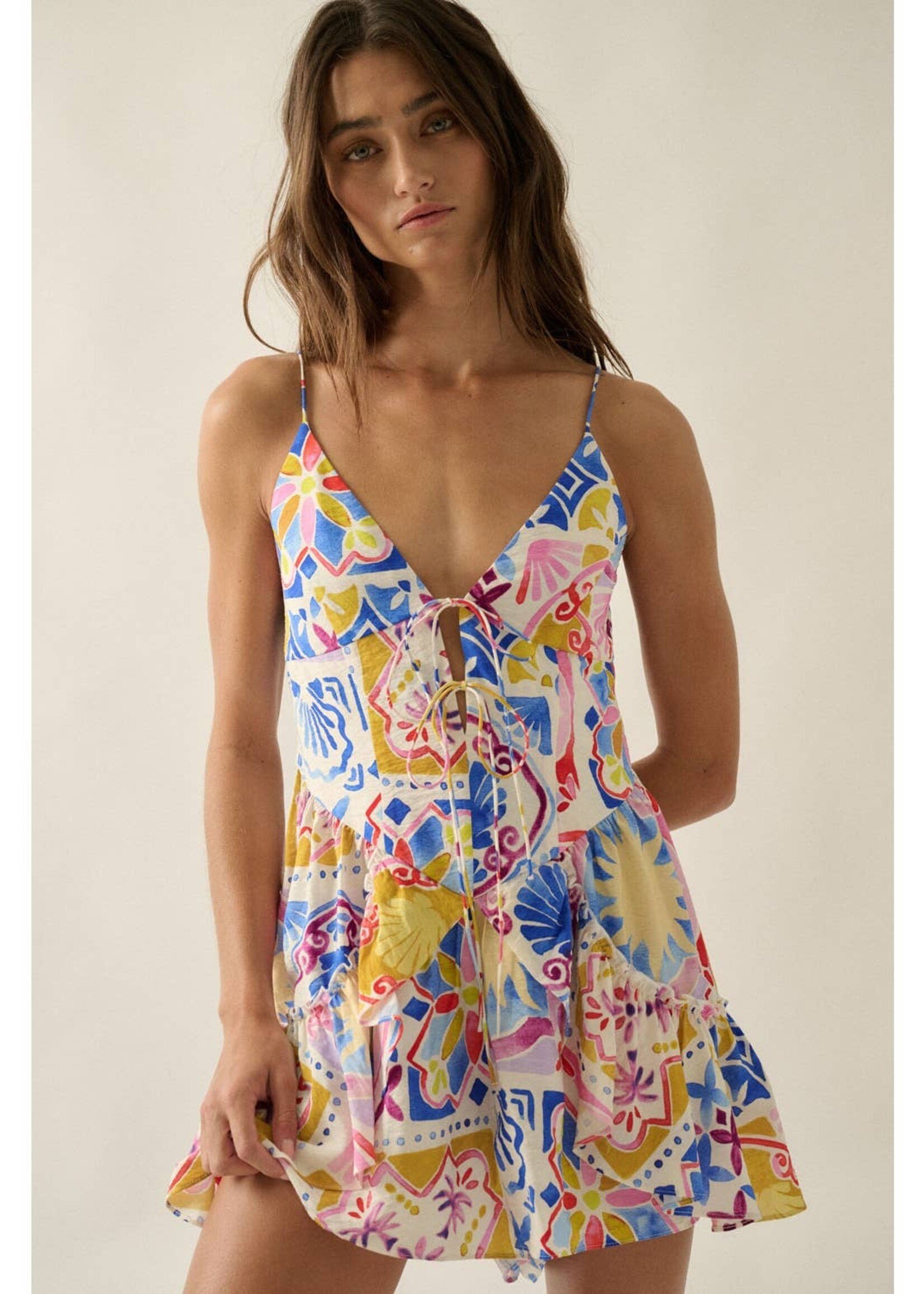 Promesa USA Tropical Floral-Print Ruffled Tie-Front Cami Romper