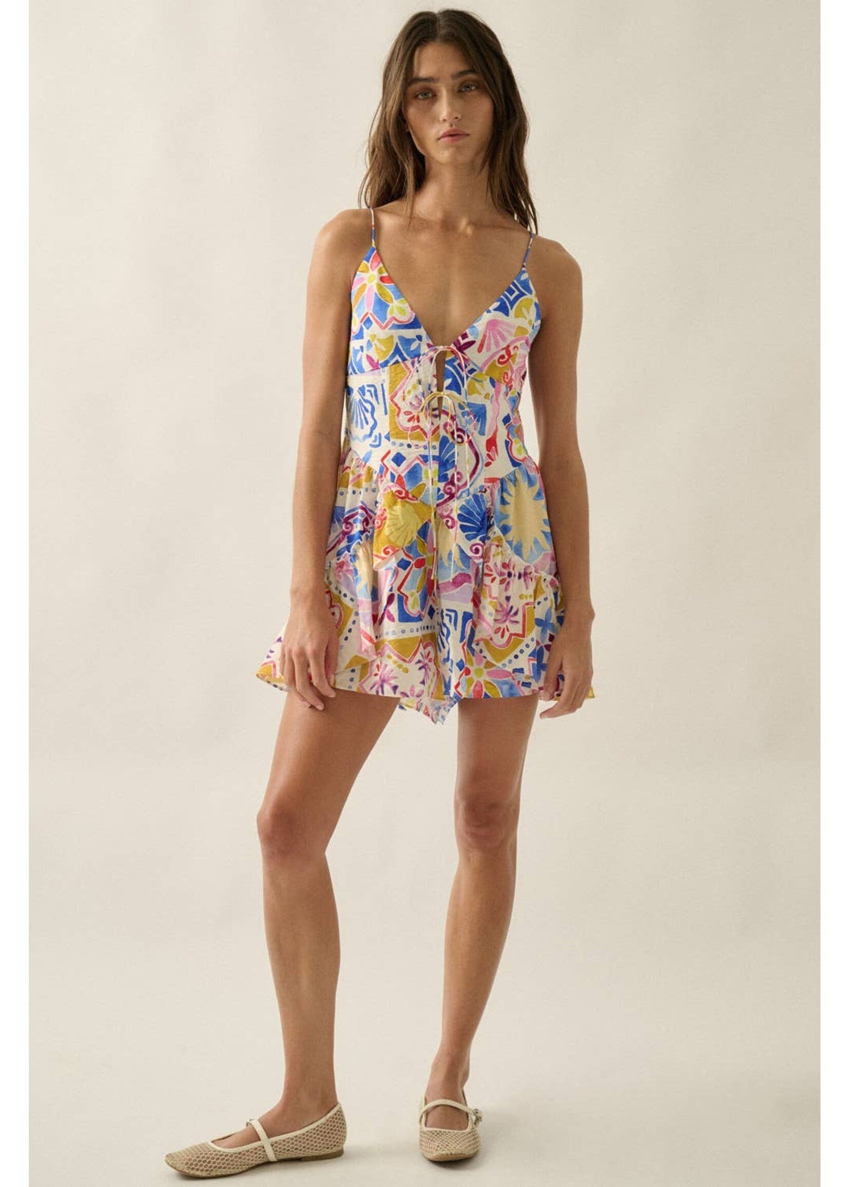 Promesa USA Tropical Floral-Print Ruffled Tie-Front Cami Romper