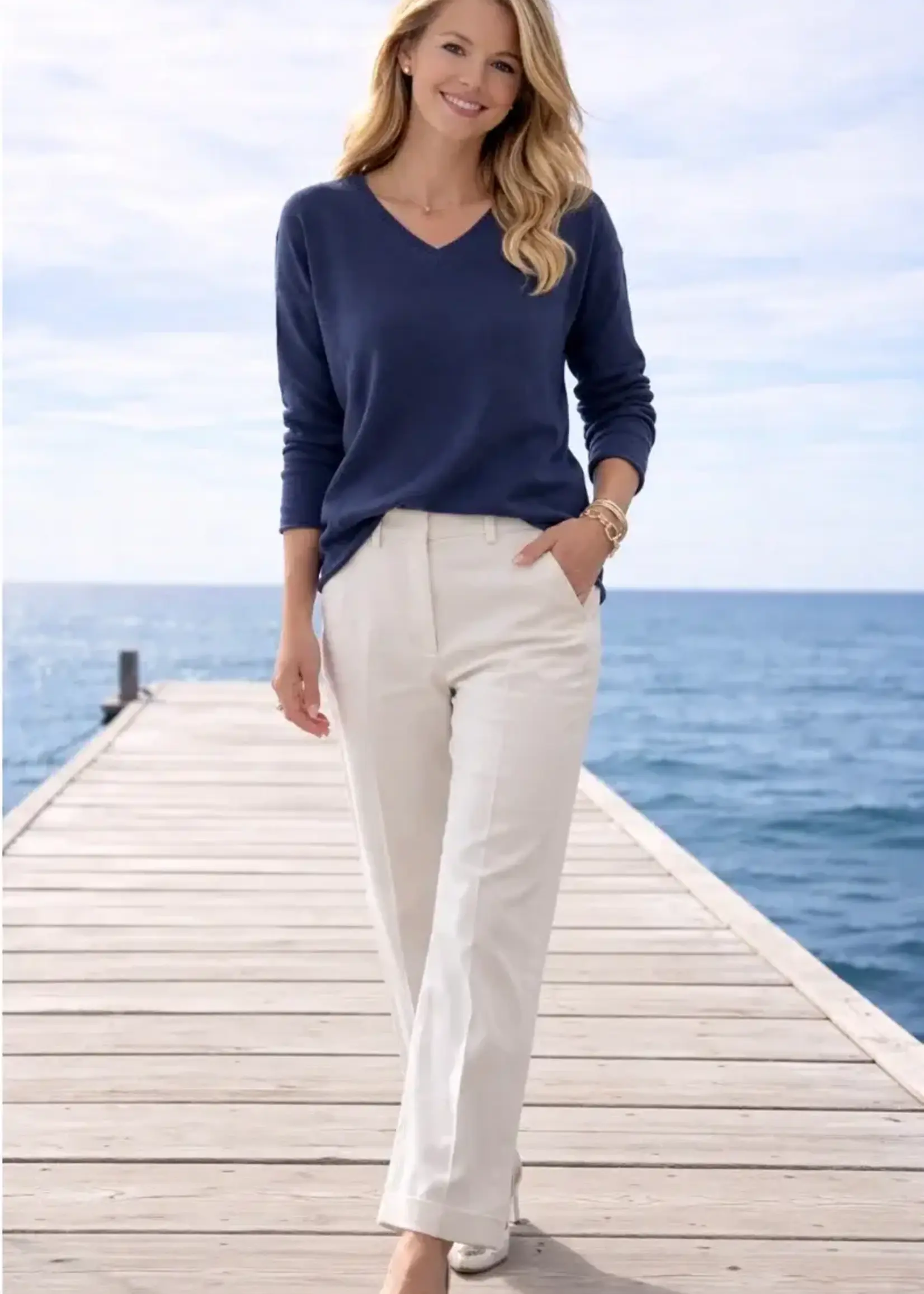 Pink Pineapple Vee Neck Boxy Cotton Sweater