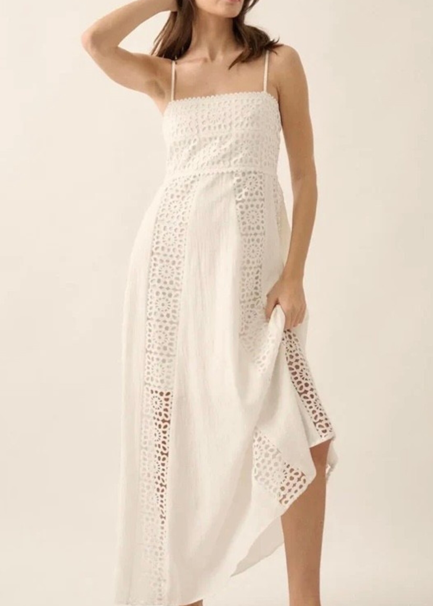 Promesa USA Crochet Lace and Crepe Paneled Maxi Dress
