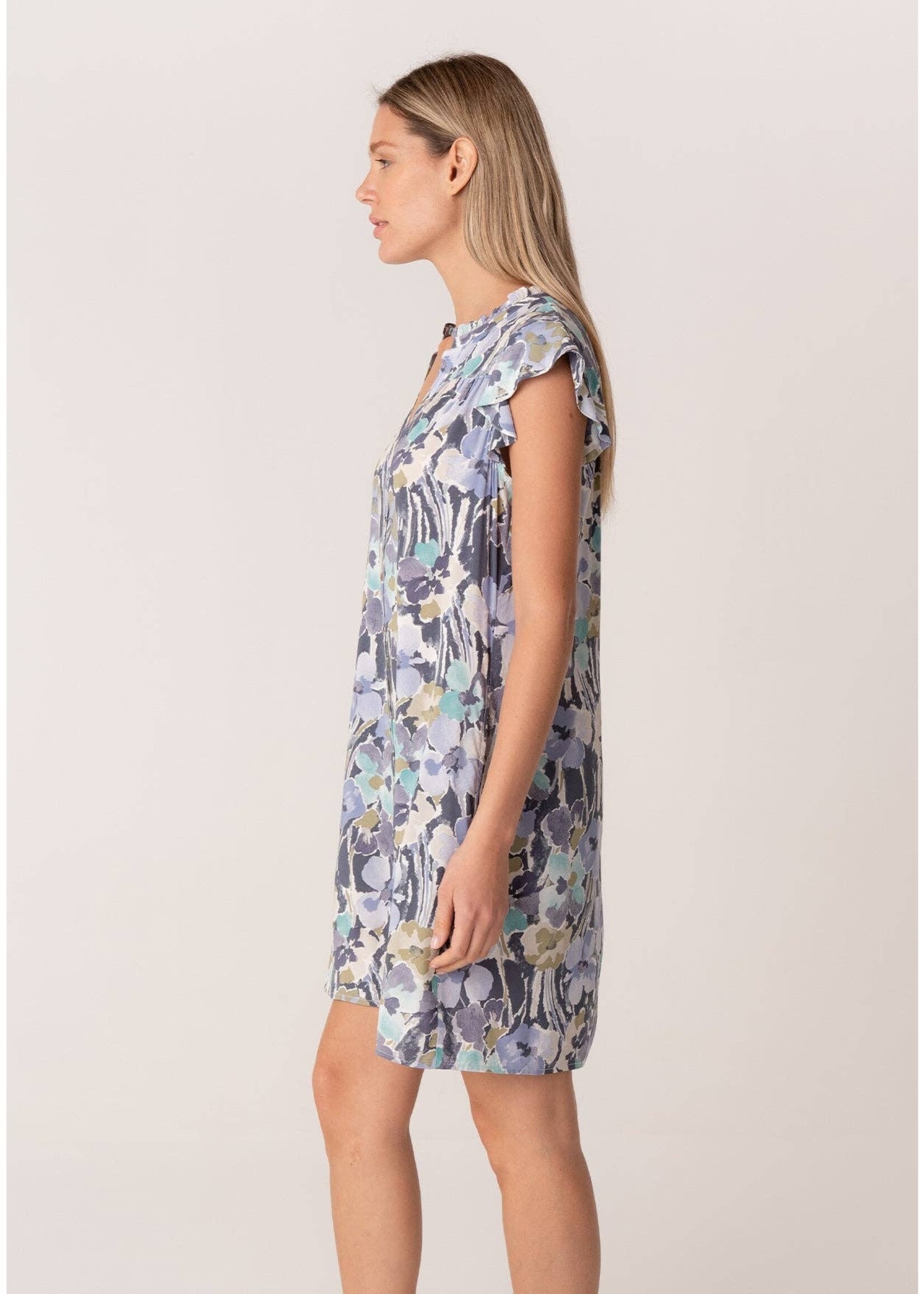 Floral Flutter Sleeve Button Down Mini Dress