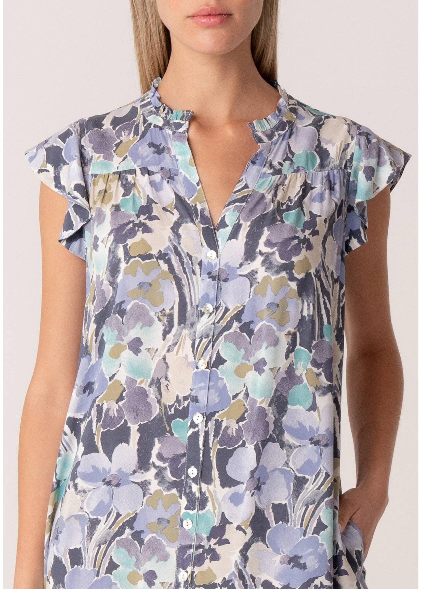 Floral Flutter Sleeve Button Down Mini Dress