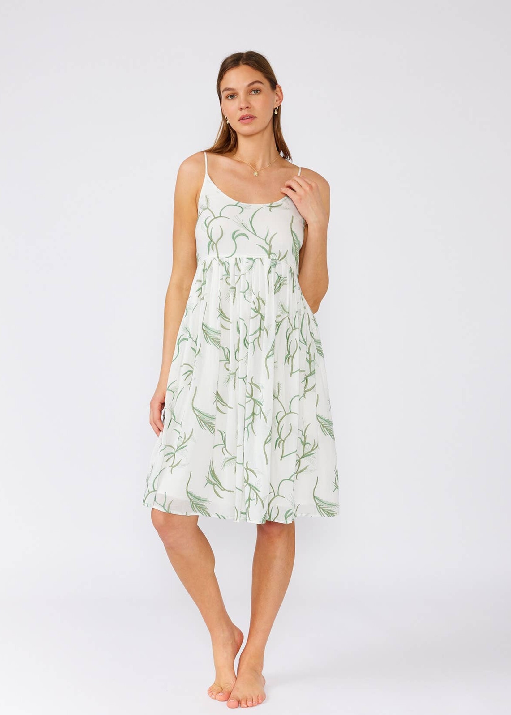 Palm Embroidered Spaghetti Strap Mini Dress