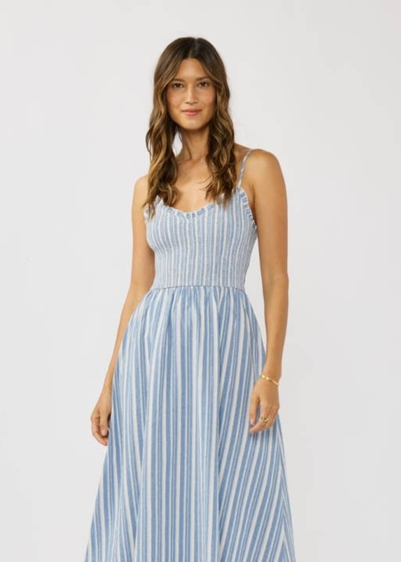 Striped Smocked Bodice Midi Dress