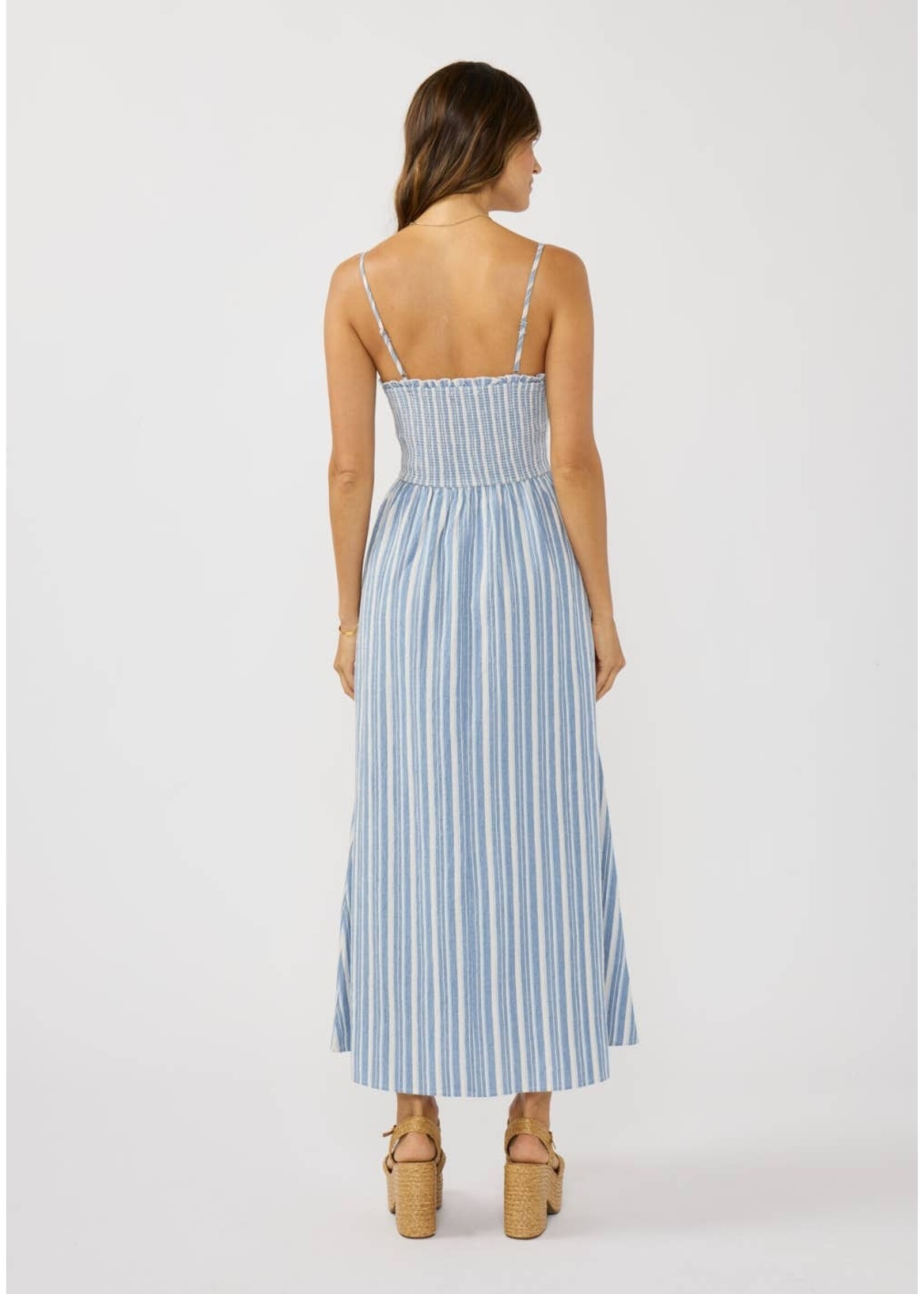 Striped Smocked Bodice Midi Dress