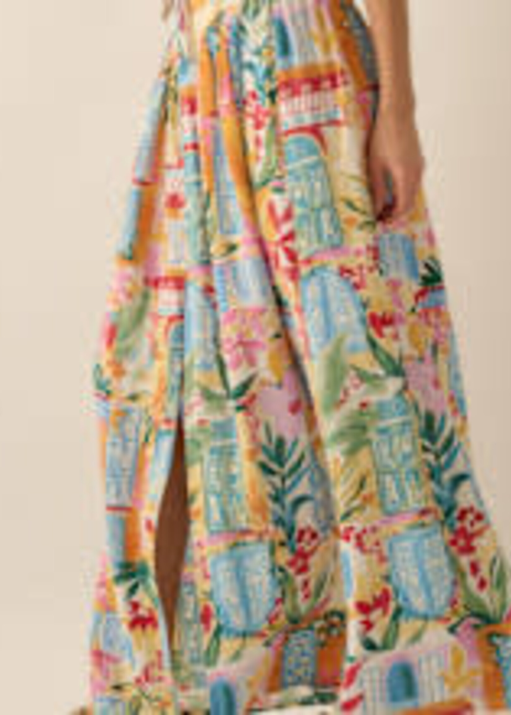 Promesa USA Multicolor Floral Yoke-Waist Buttoned Maxi Skirt