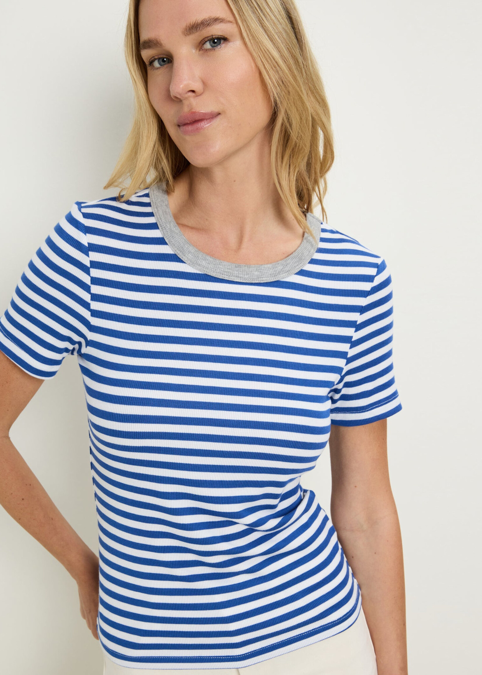 Michael Stars Jenny Ringer Tee Blue Ribbon/White