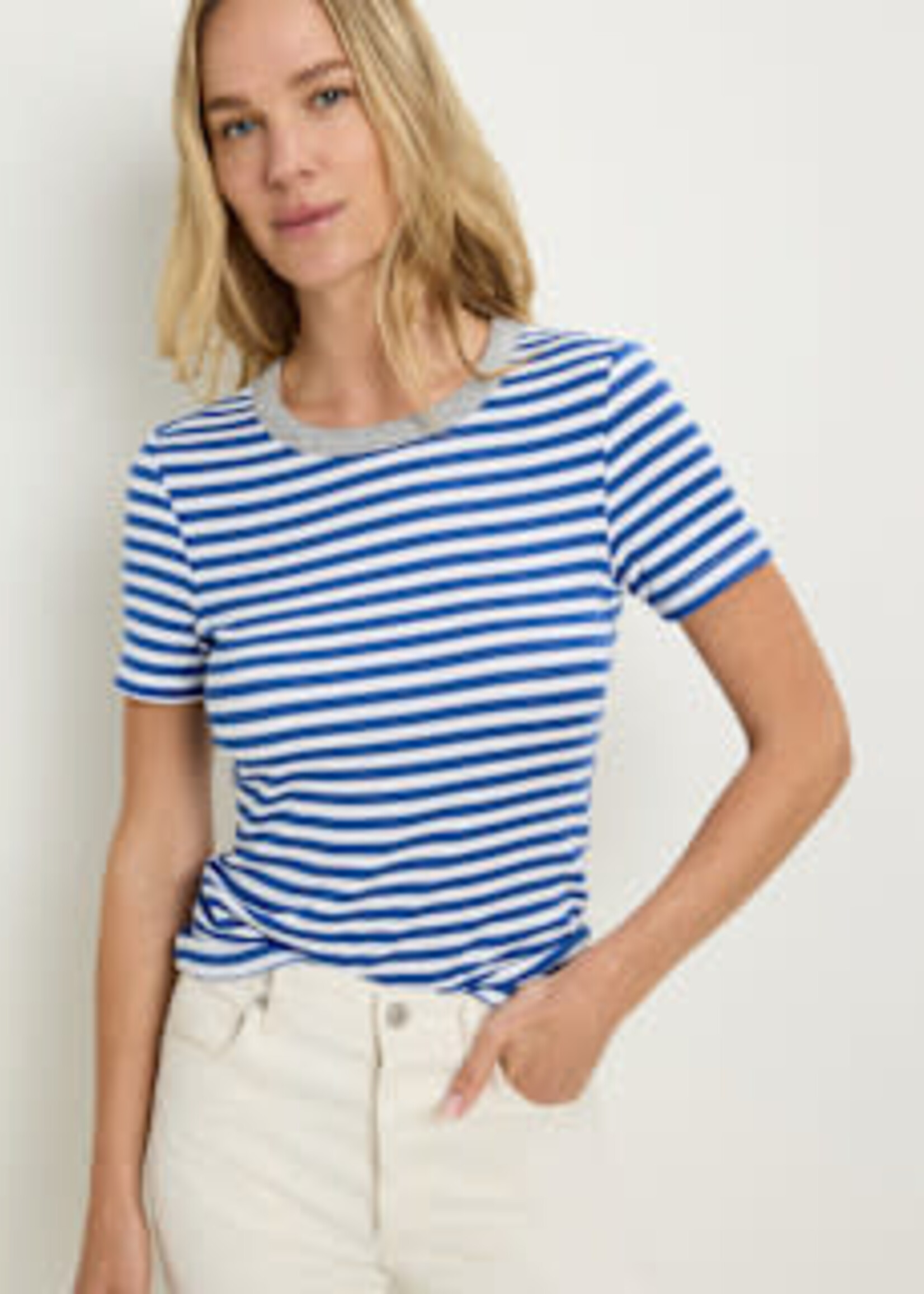 Michael Stars Jenny Ringer Tee Blue Ribbon/White