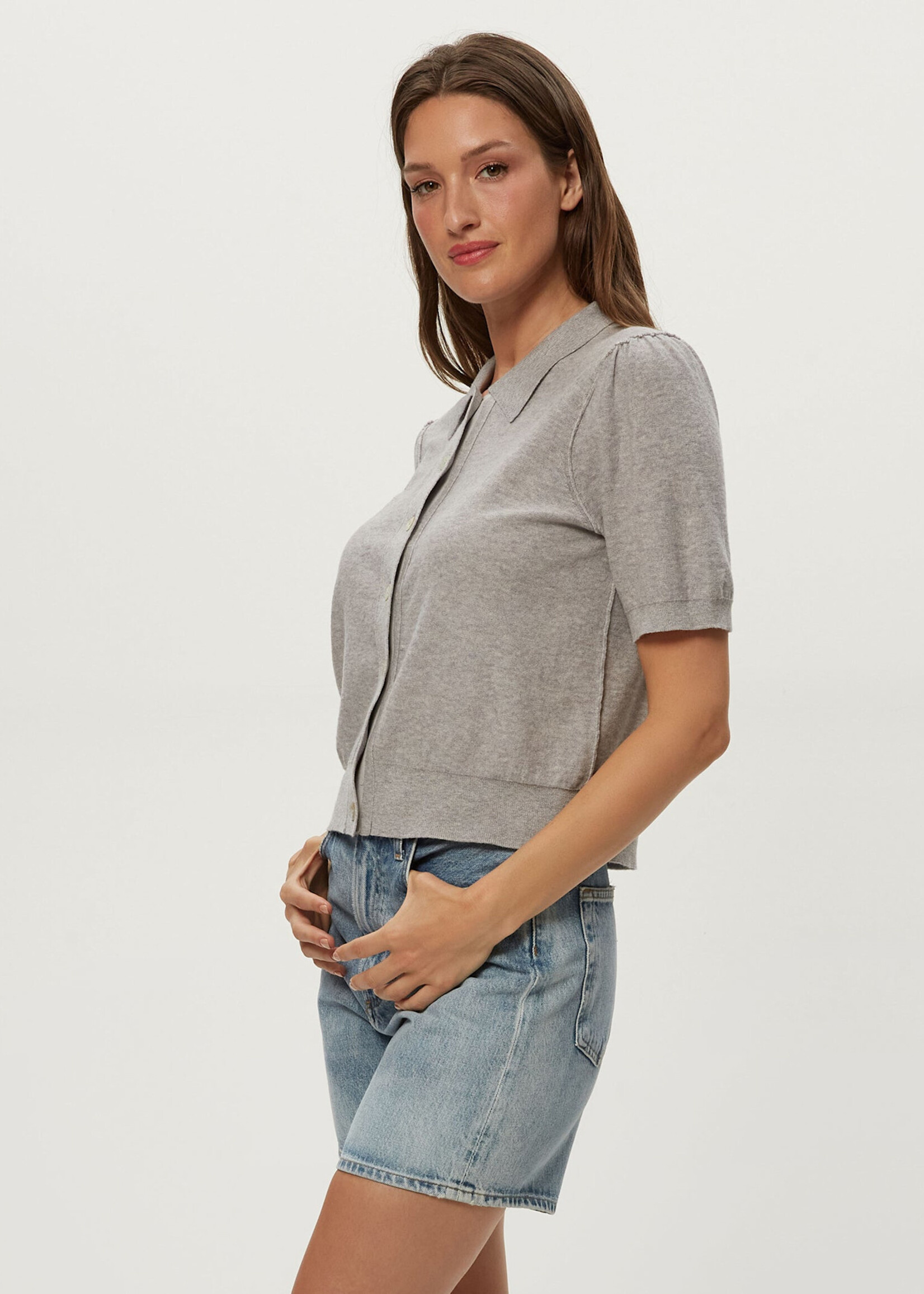 Michael Stars Sparrow Button Up Collared Heather Grey