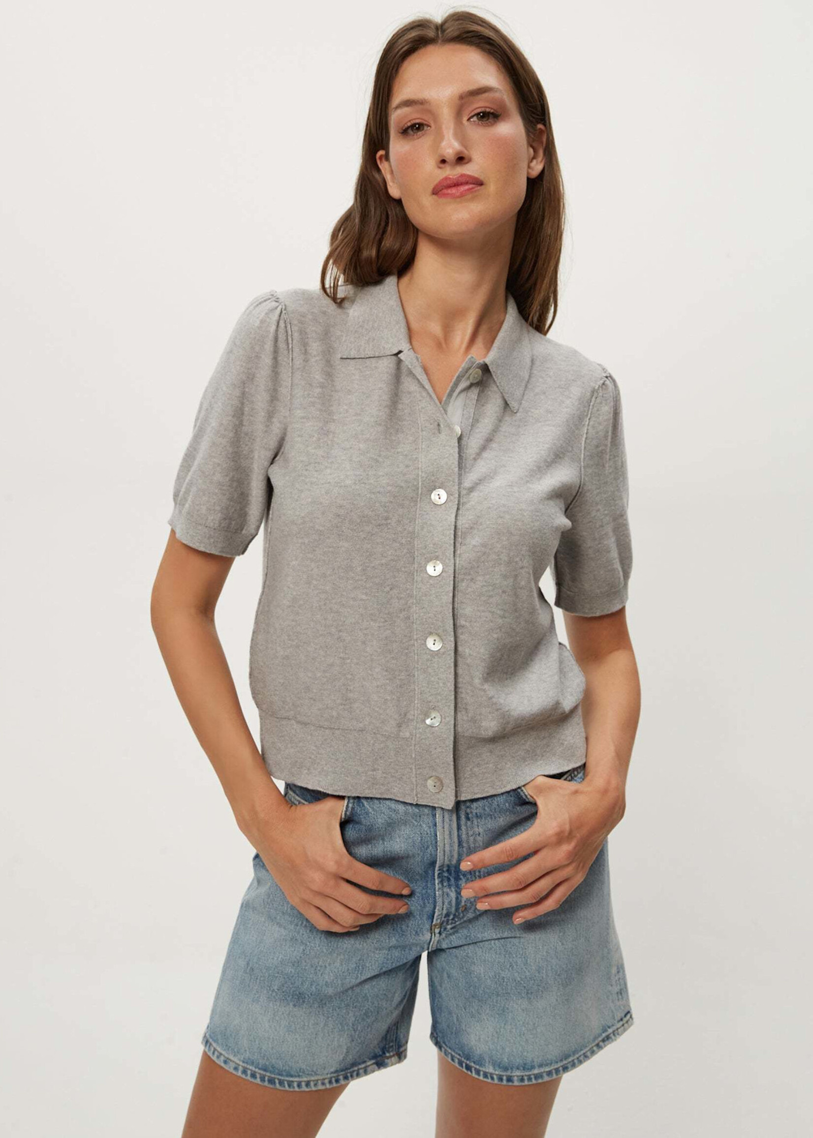 Michael Stars Sparrow Button Up Collared Heather Grey
