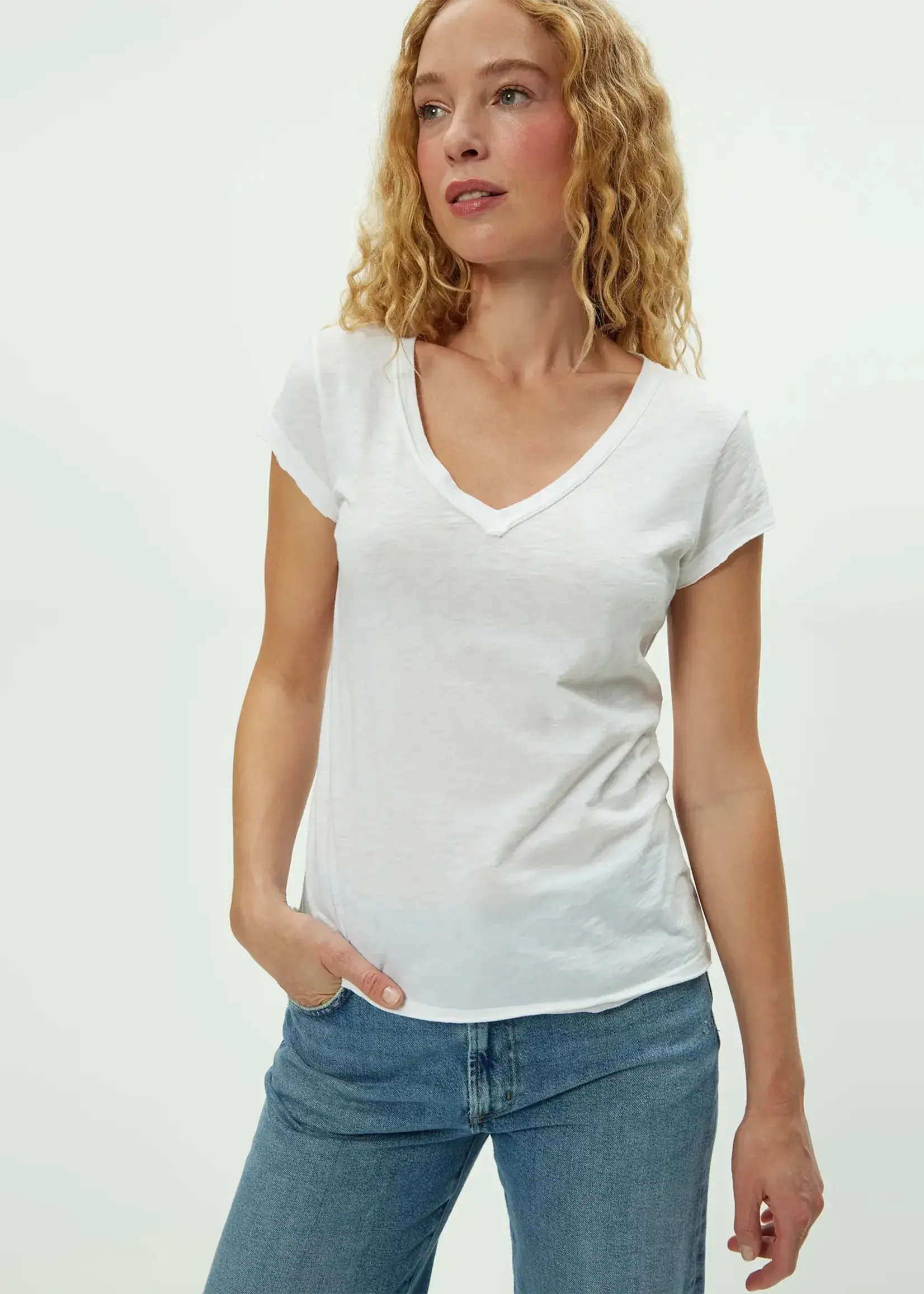 Michael Stars Baxter V Neck Raw Edge Tee