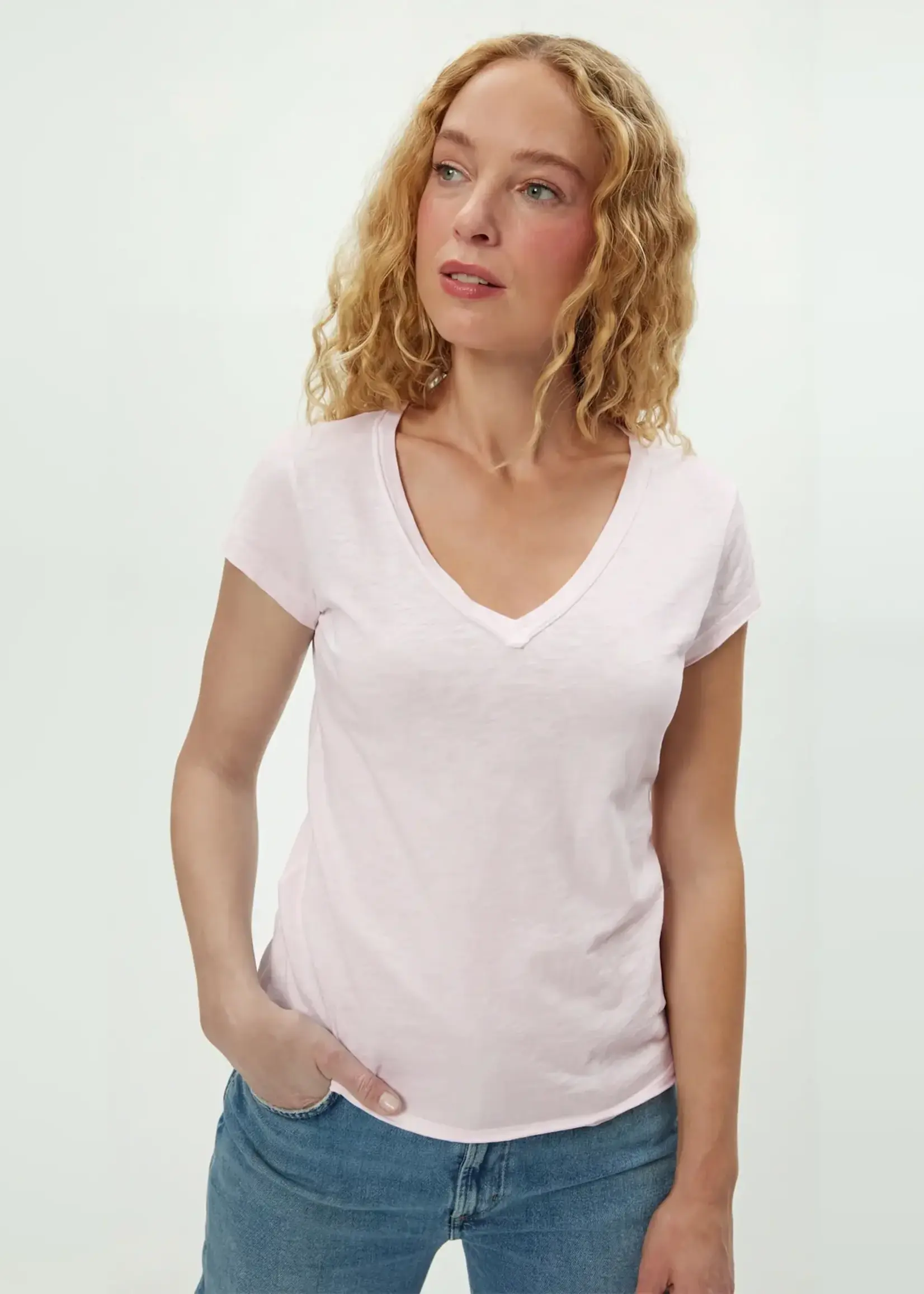 Michael Stars Baxter V Neck Raw Edge Tee