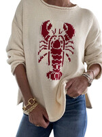 Pink Pineapple Roll Neck Lobster Cotton Sweater