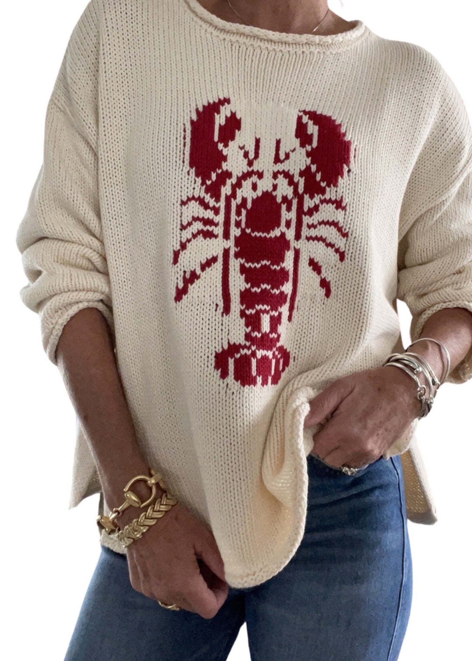 Pink Pineapple Roll Neck Lobster Cotton Sweater