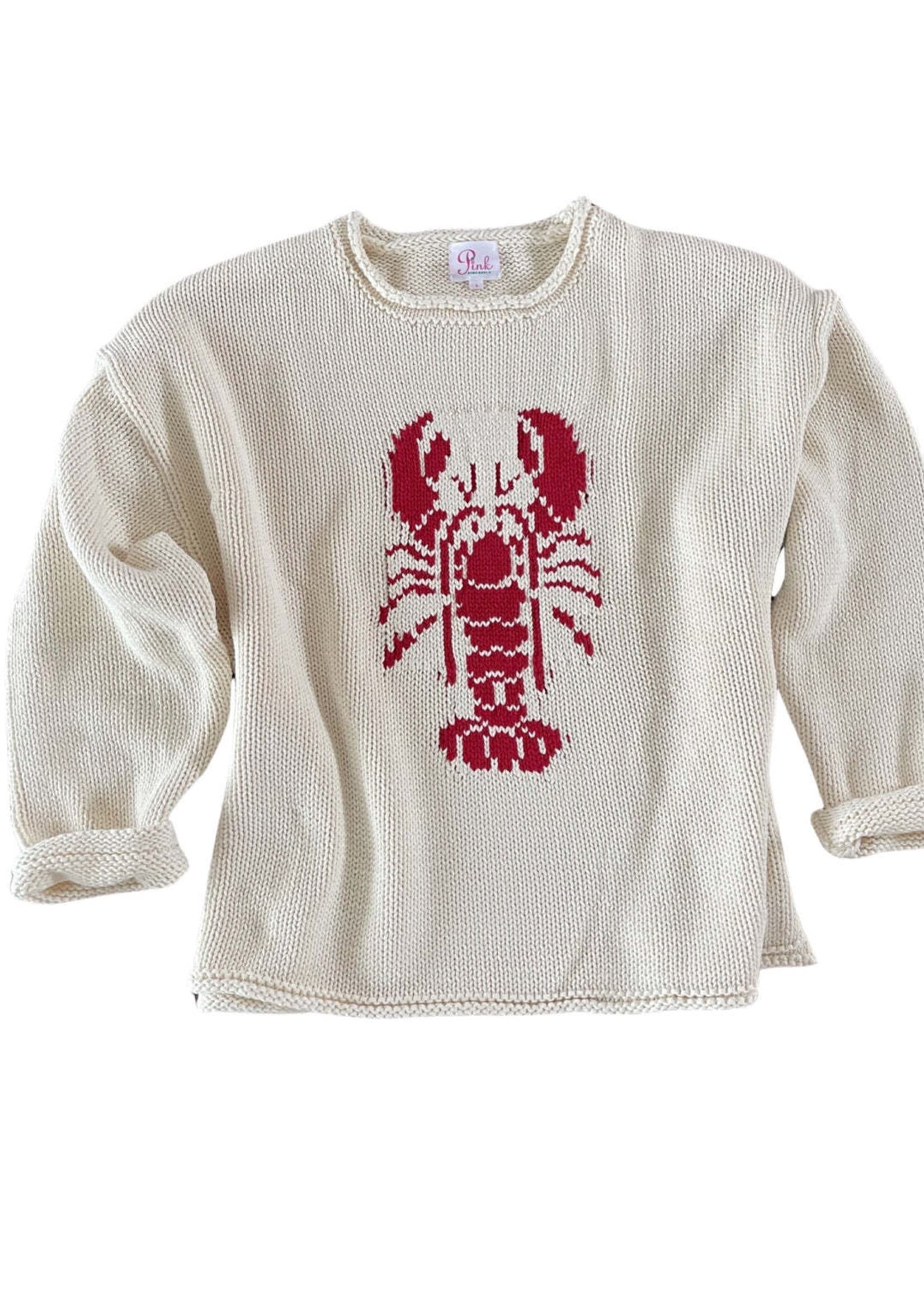 Pink Pineapple Roll Neck Lobster Cotton Sweater