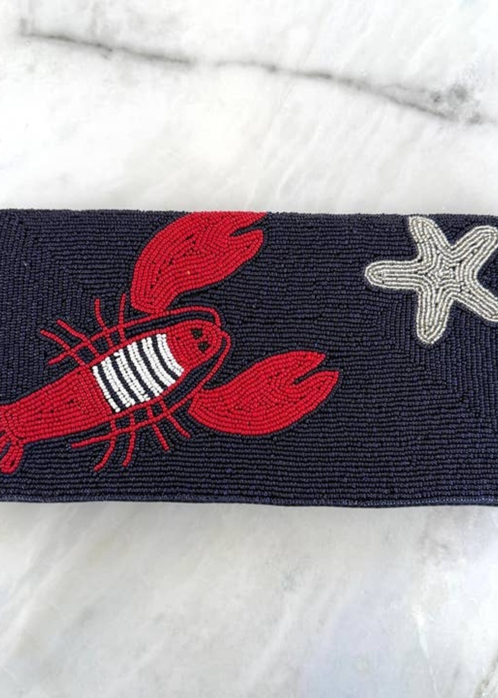Pink Pineapple Lobster Star Beaded Clutch