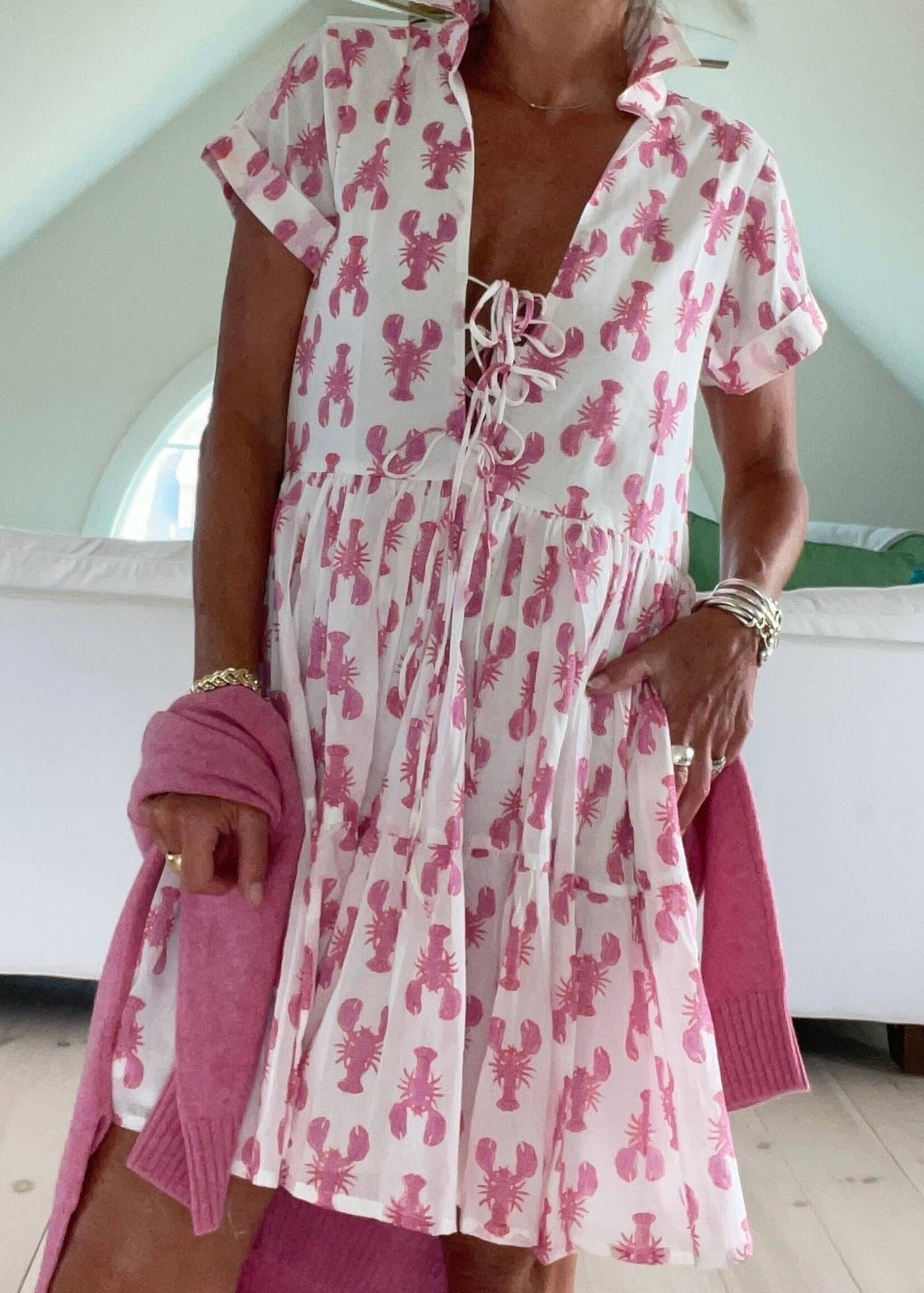 Pink Pineapple Babydoll dress Lobster Print