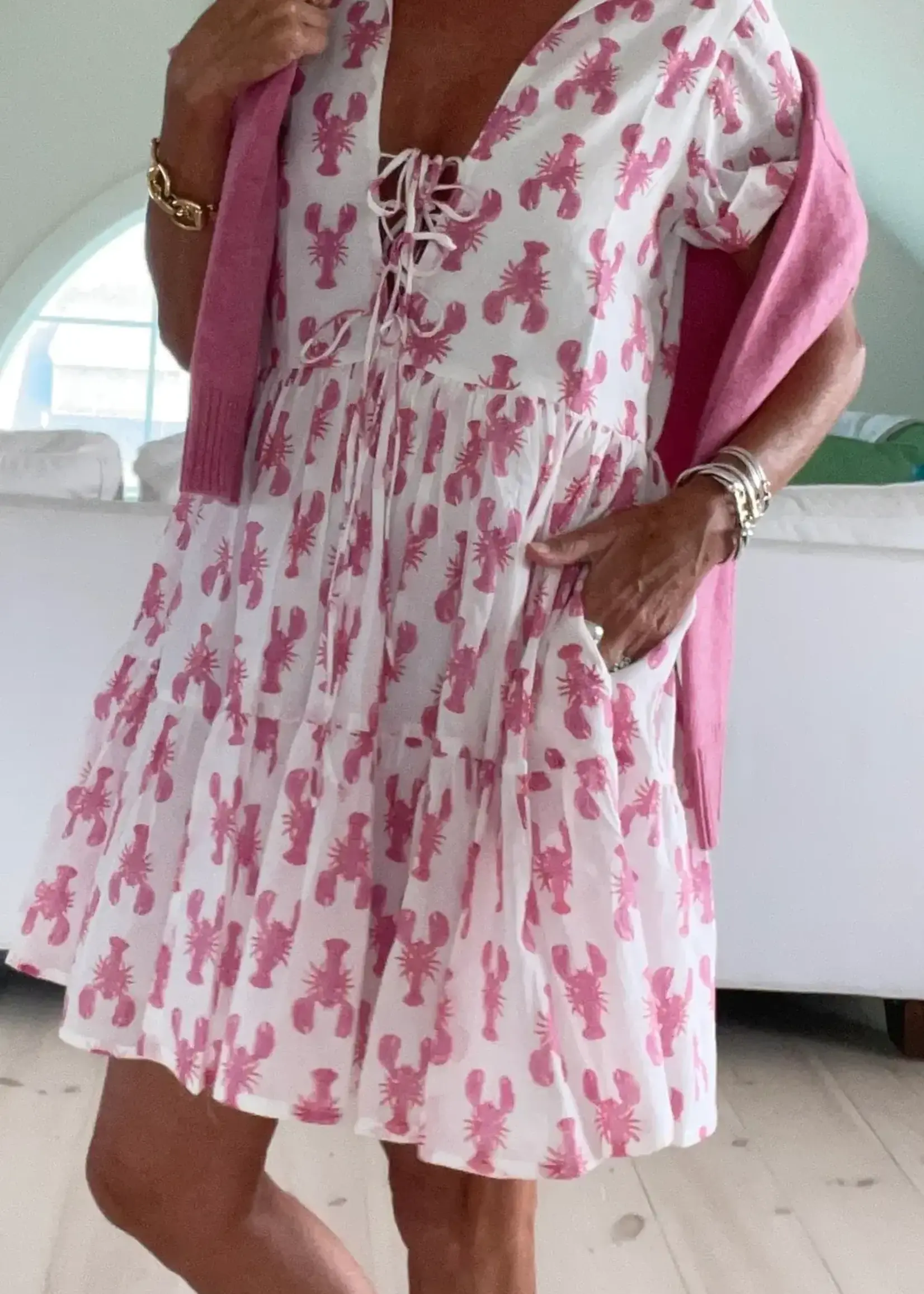 Pink Pineapple Babydoll dress Lobster Print