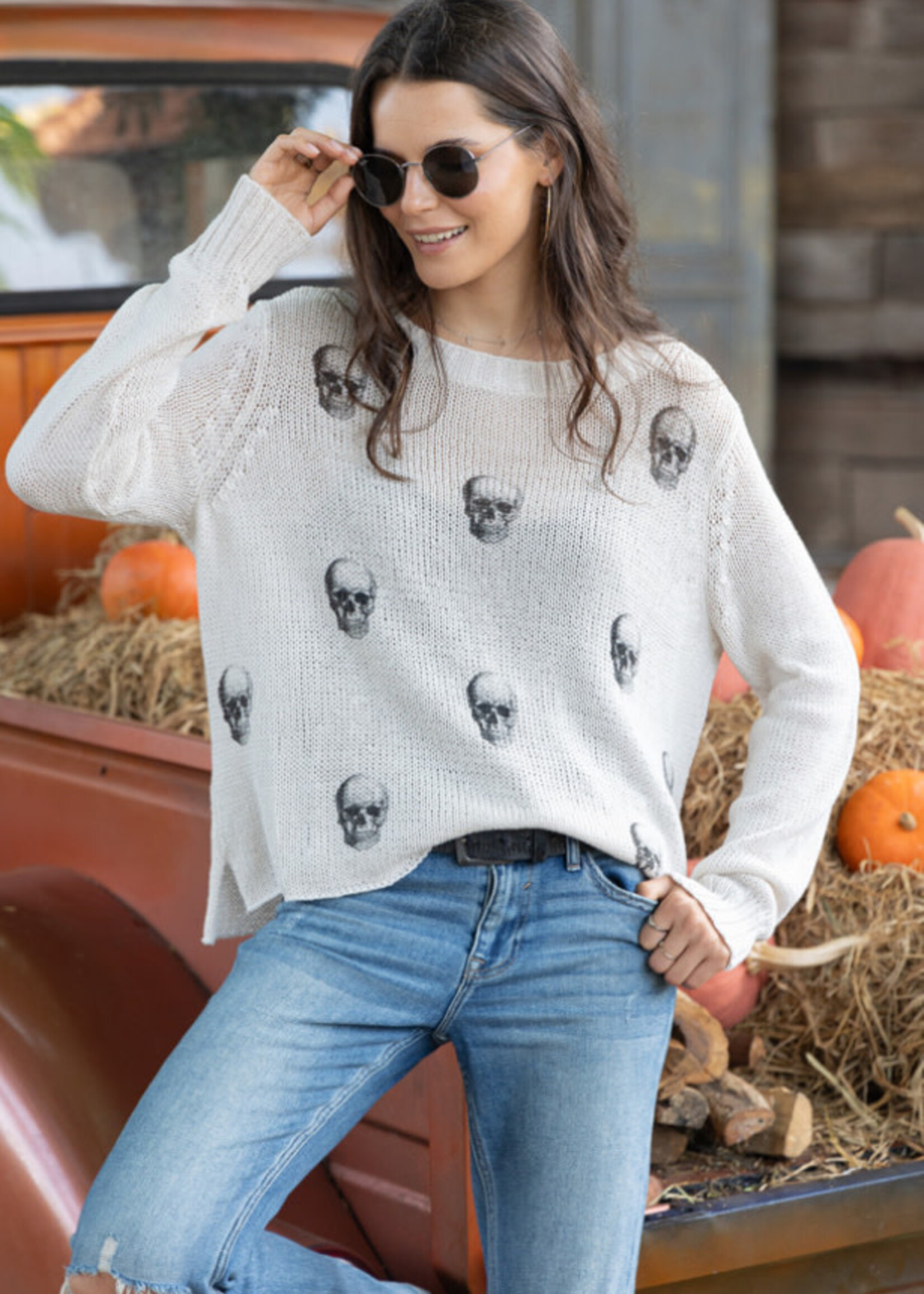 Wooden Ships Skull Printed Crew Cotton