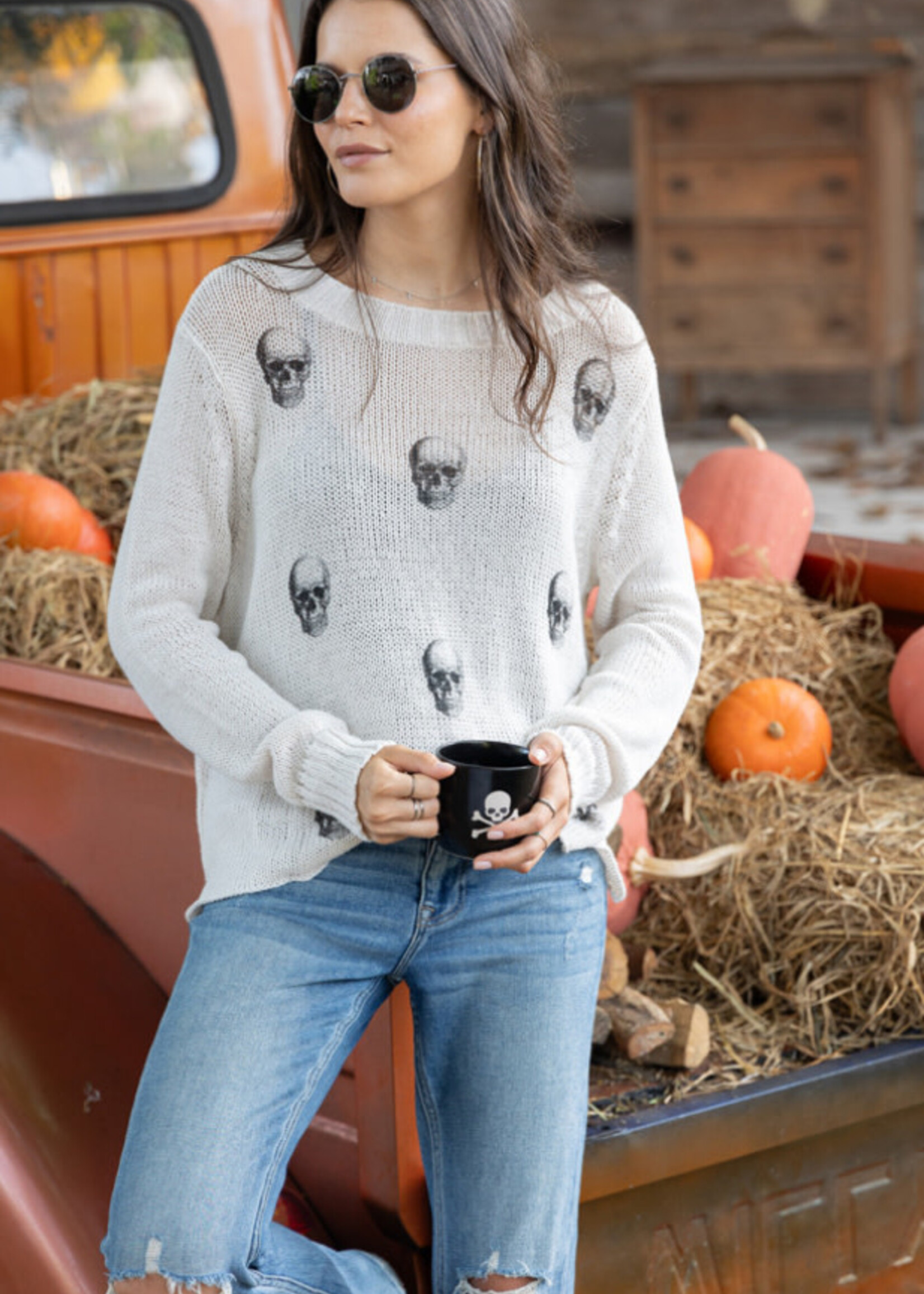Wooden Ships Skull Printed Crew Cotton