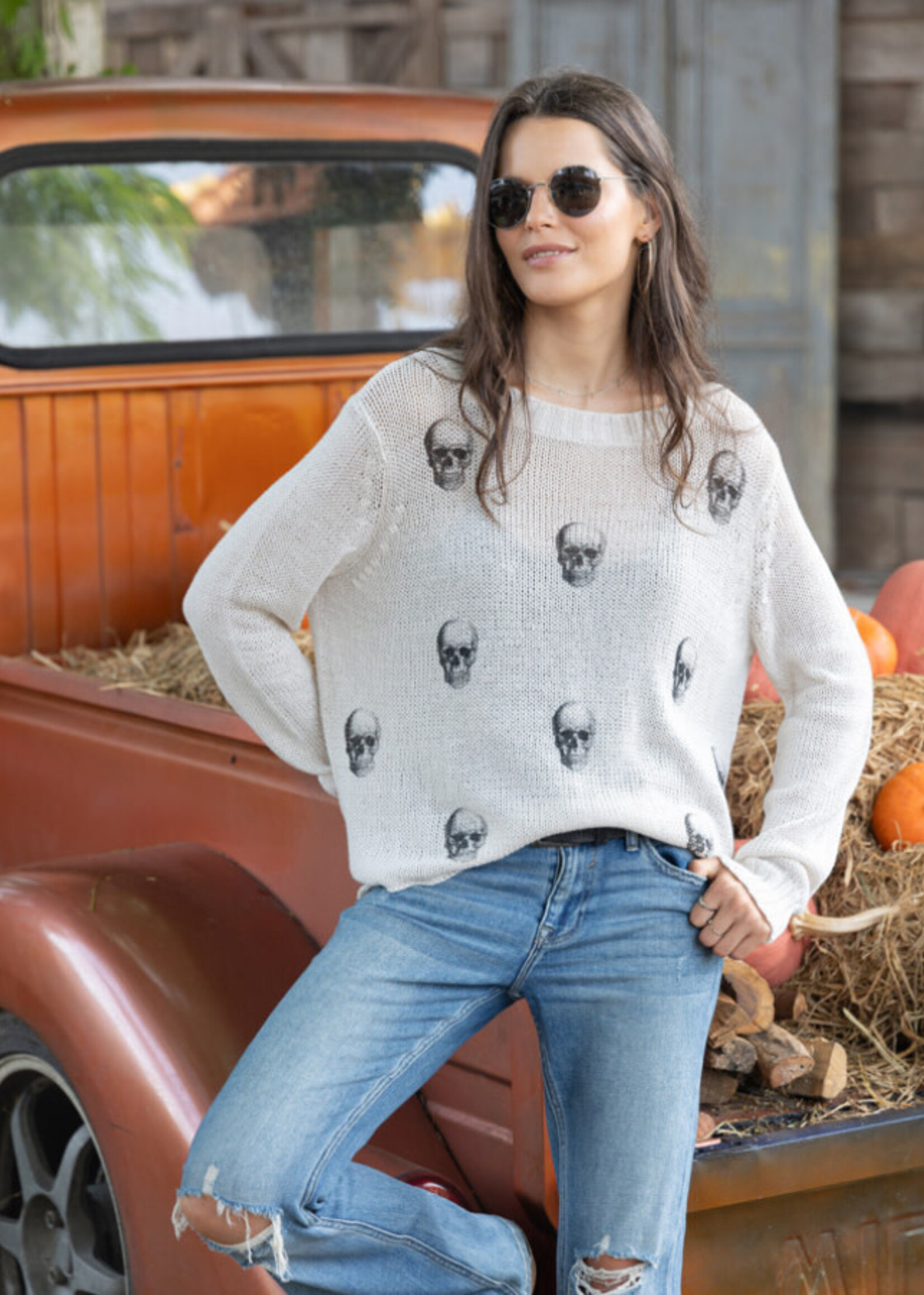 Wooden Ships Skull Printed Crew Cotton