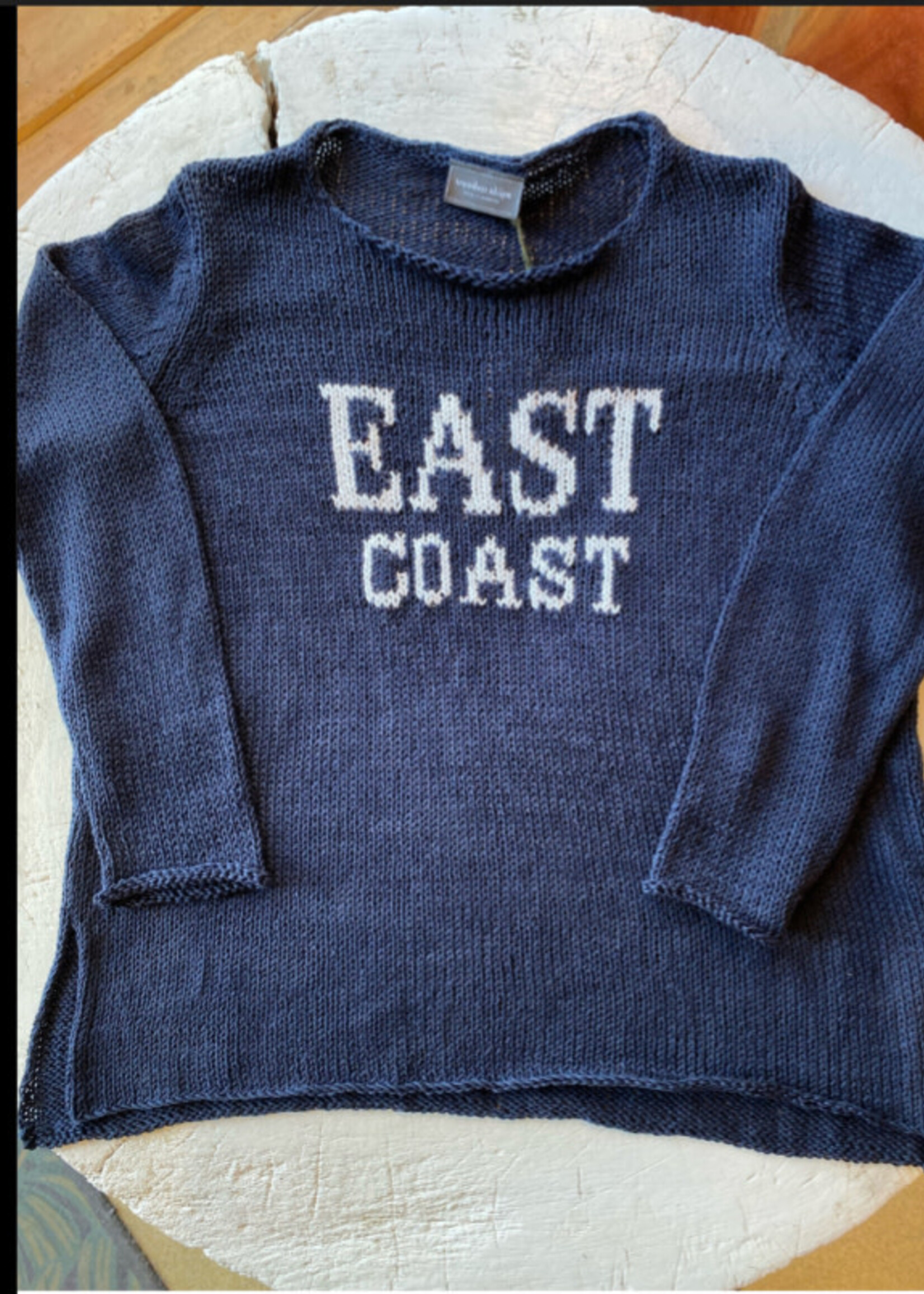 Wooden Ships East Coast Shirt Tail Crew Cotton Darkest Indigo/Blush Champagne