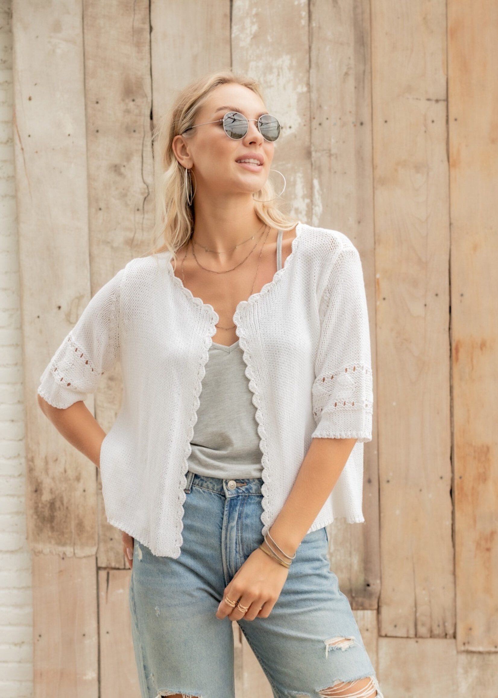 Wooden Ships Calliope S/S Cardi Cotton White