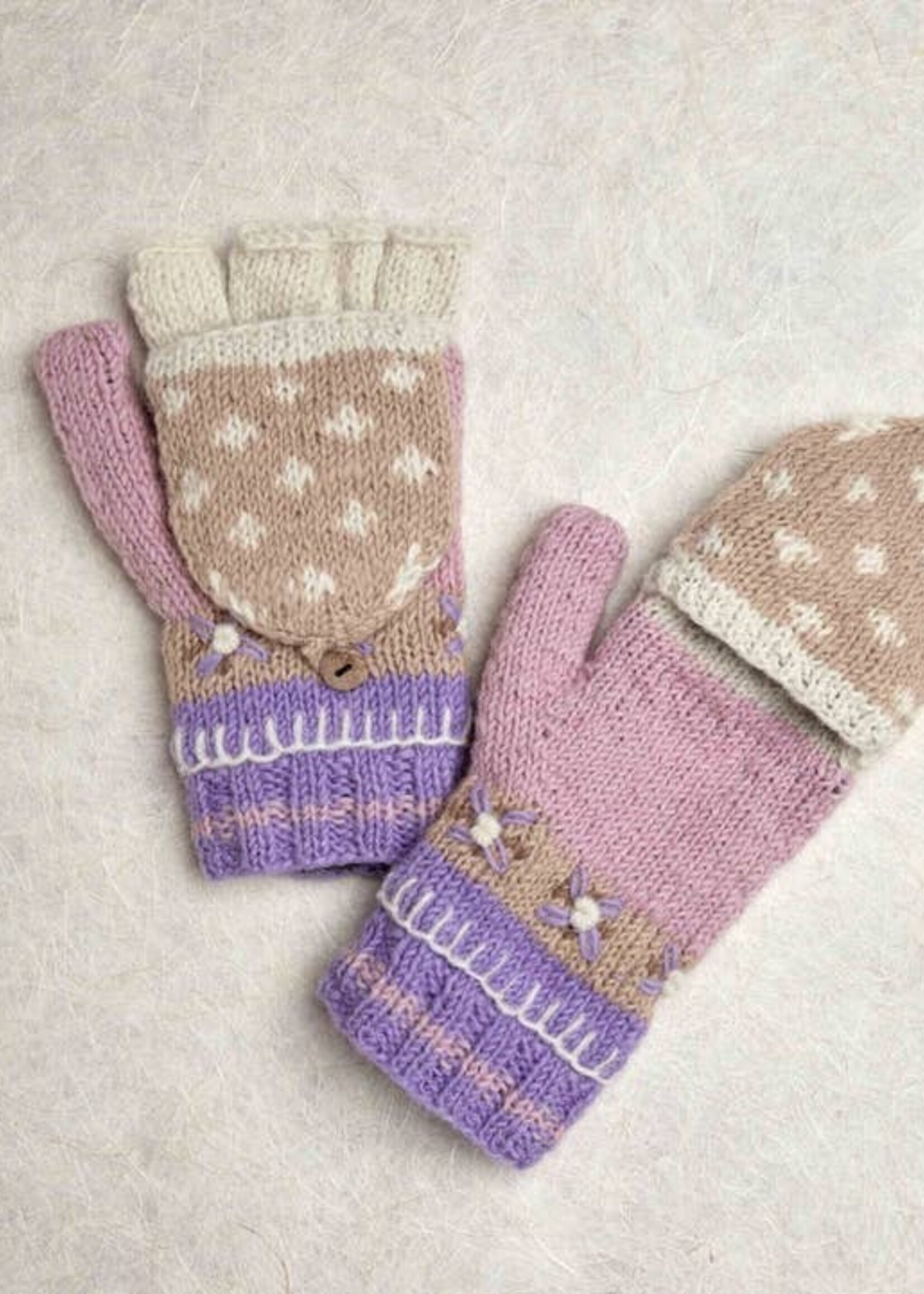By Many Hands Alpine Villa Lavender Embroidered Knit Convertible Mittens