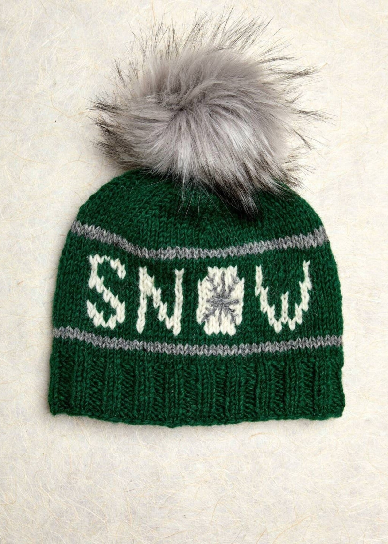 By Many Hands Beanie Snow Evergreen Pom