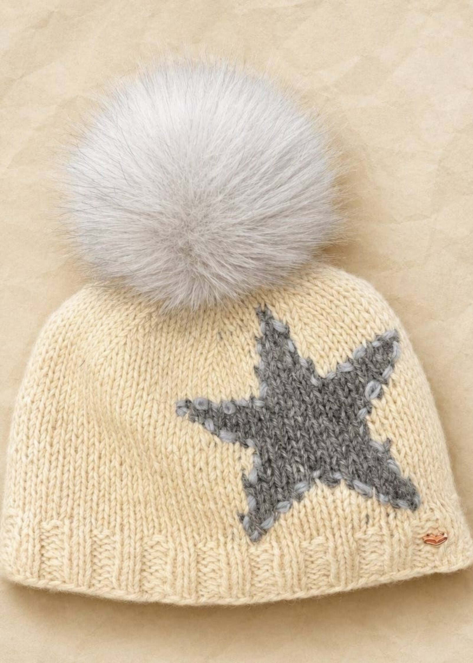 By Many Hands Beanie Star Ecru Pom