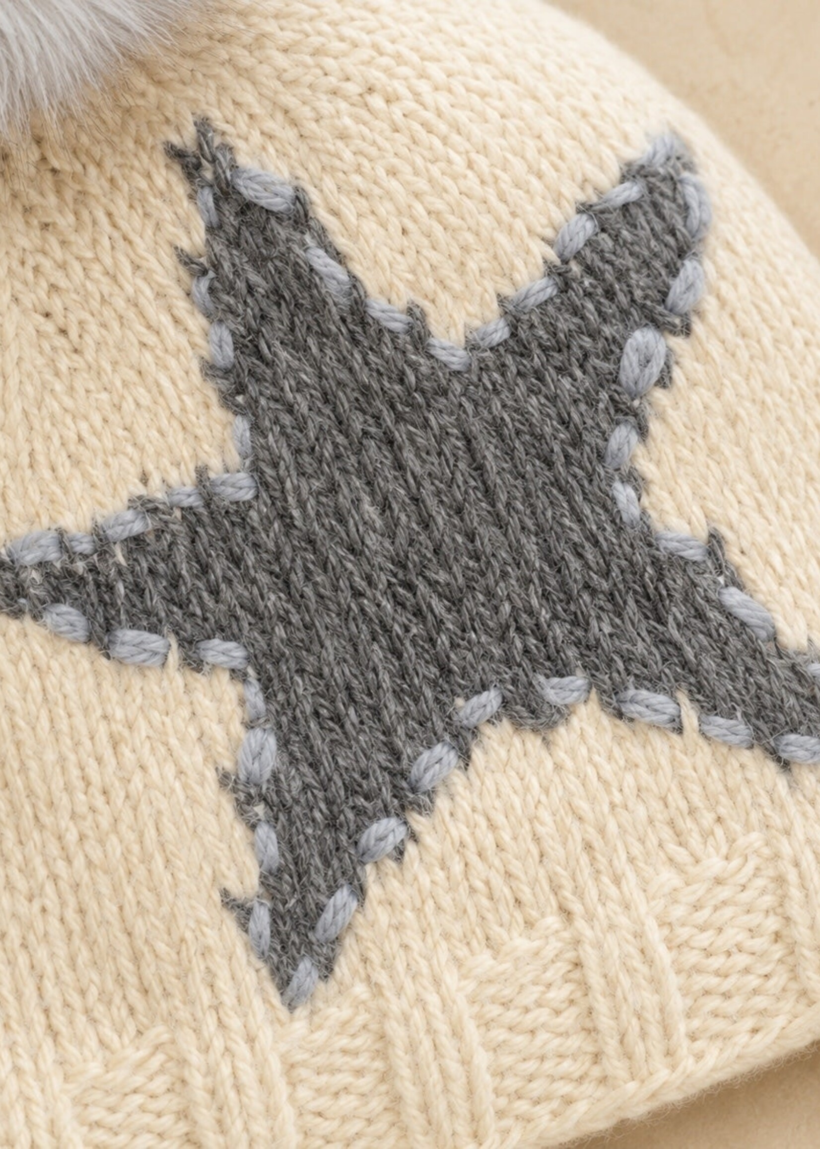 By Many Hands Beanie Star Ecru Pom
