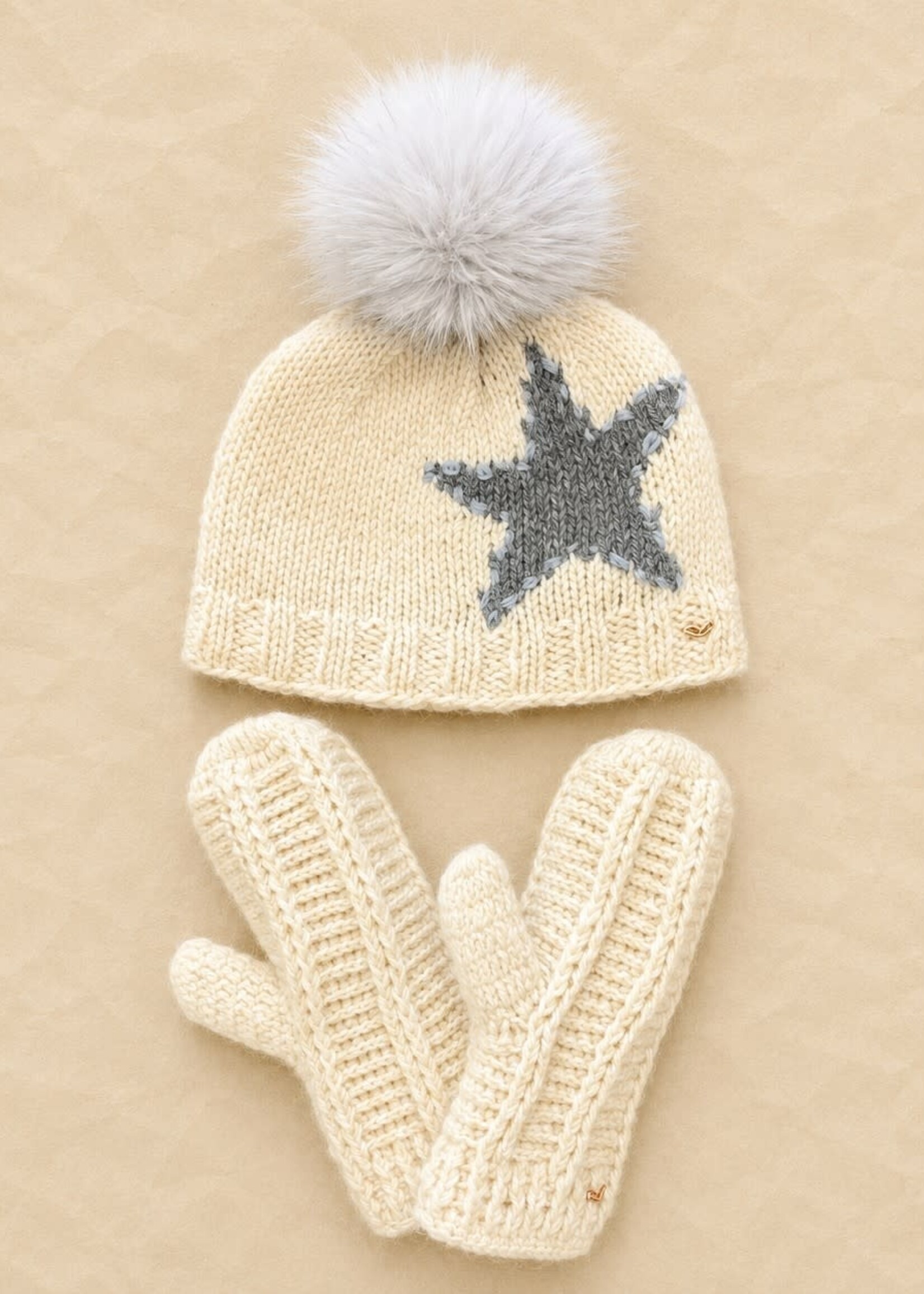 By Many Hands Beanie Star Ecru Pom