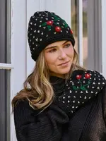 By Many Hands Cherries Embroidered Knit Beanie - Black
