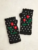 By Many Hands Cherries Embroidered Knit Fingerless Gloves - Black