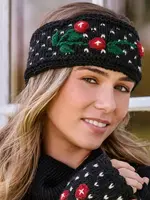 By Many Hands Cherries Embroidered Knit Headband - Black