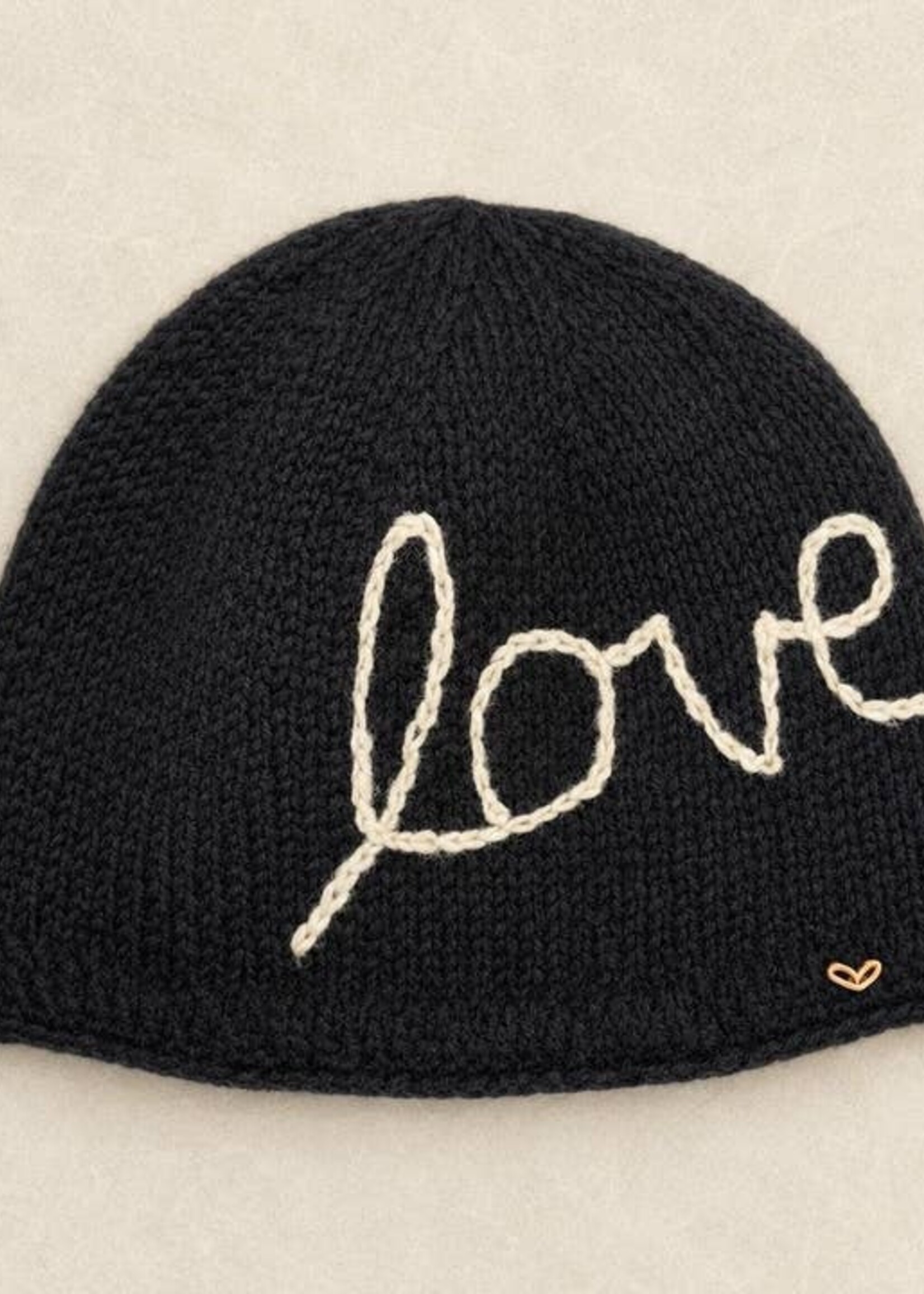 By Many Hands Love Embroidered Knit Beanie - Noir
