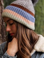Leto Accessories Knit Pom Beanie Multi Pastel Stripe