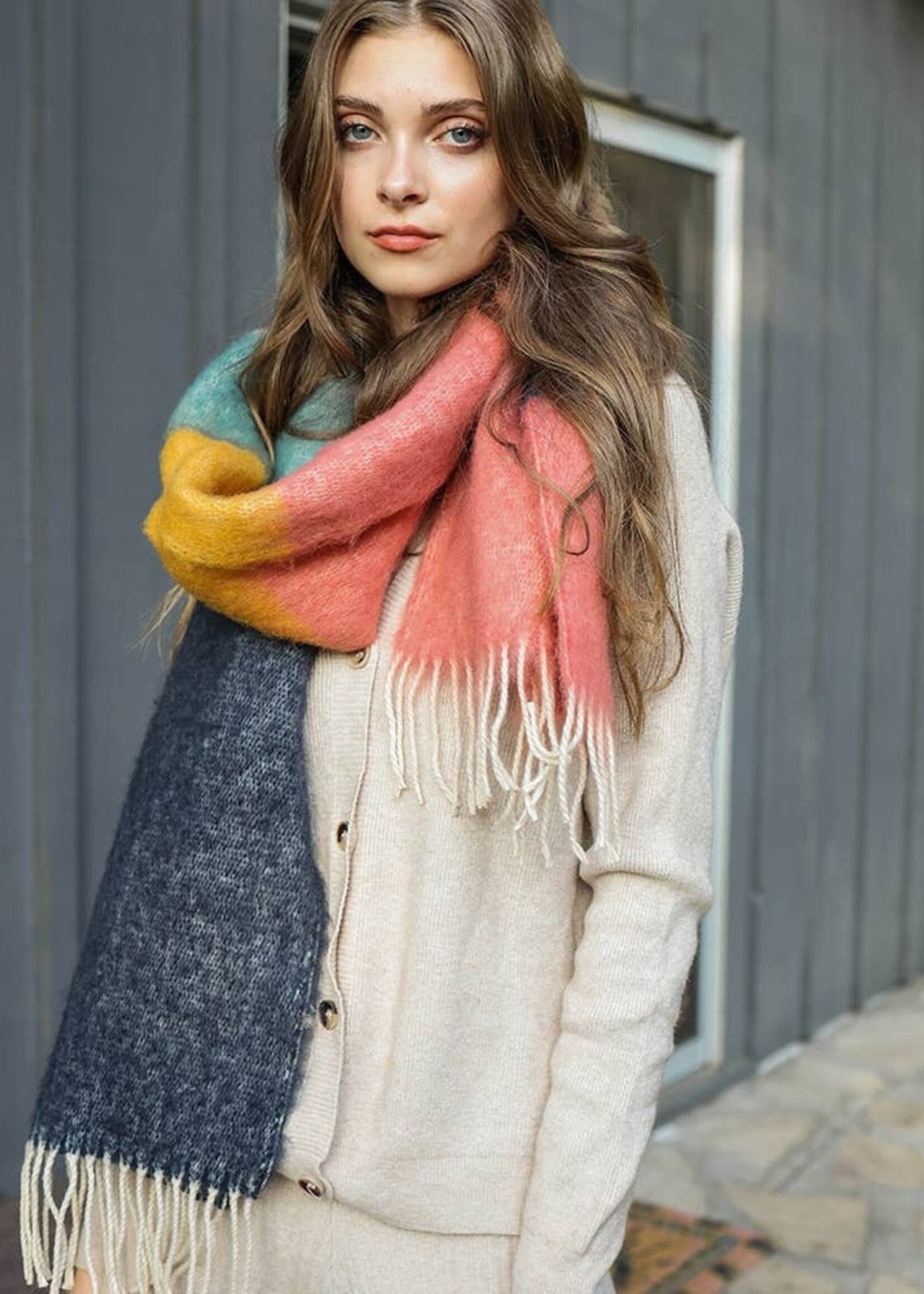 Leto Accessories Winter Color Block Faux Mohair Scarf