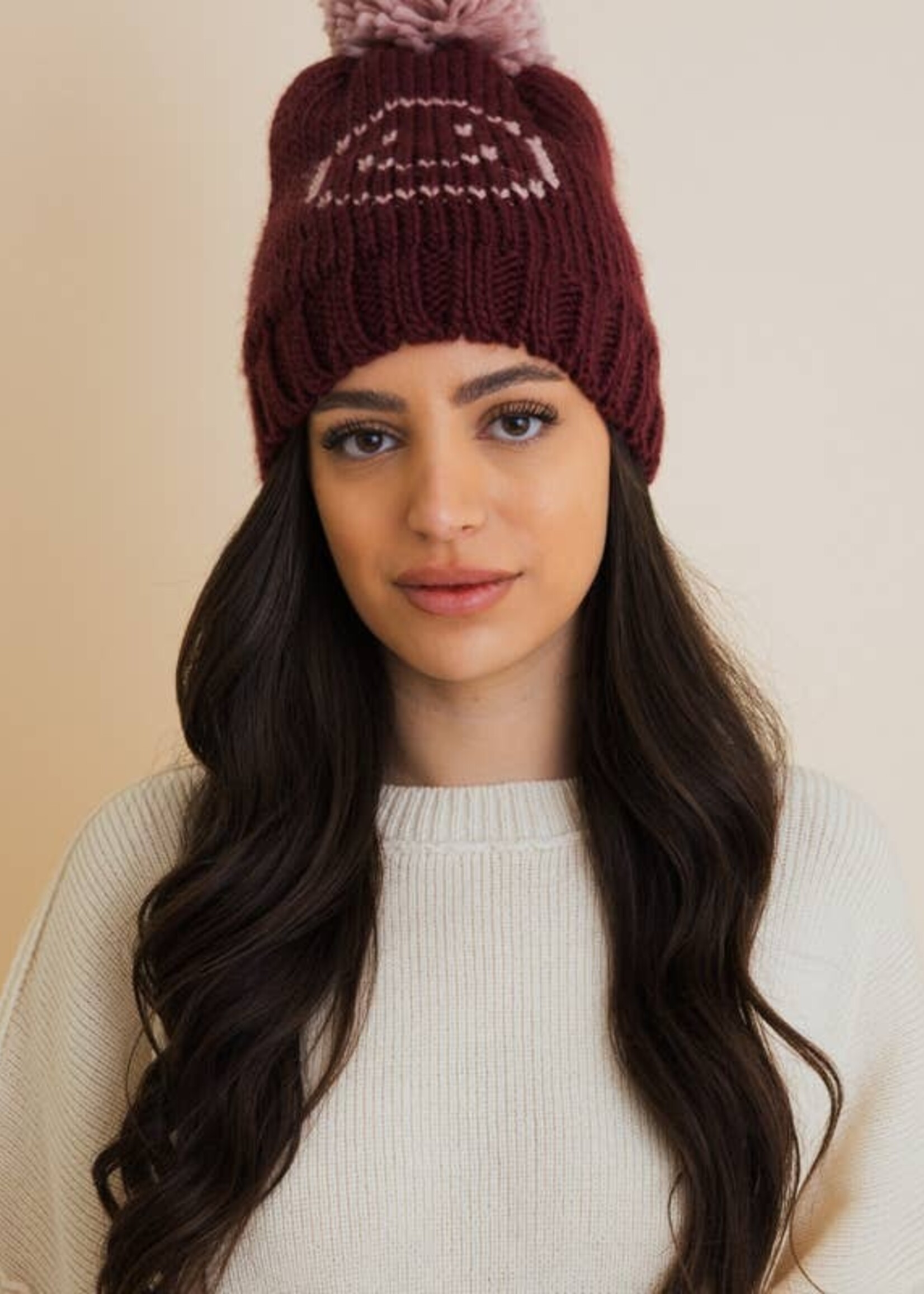 Leto Accessories Pom Beanie Snuggle & Happy Cheer Up