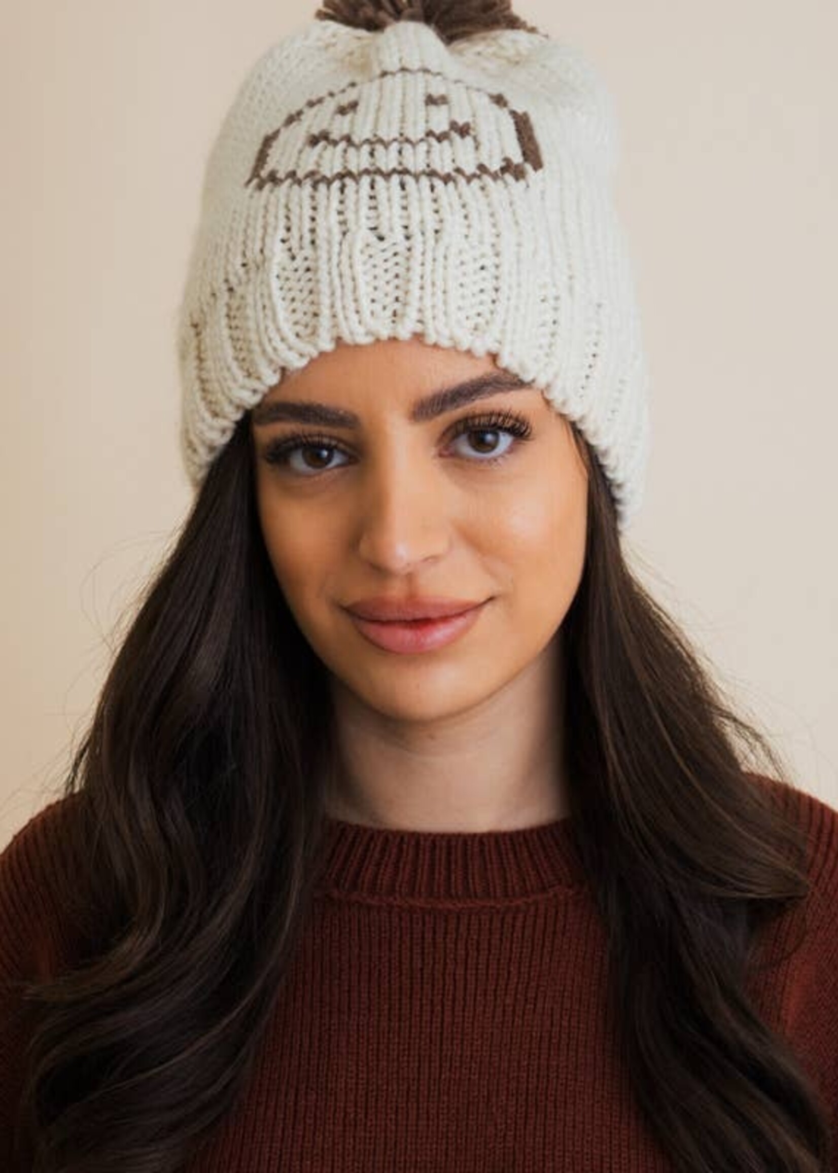 Leto Accessories Pom Beanie Snuggle & Happy Cheer Up