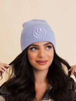 Leto Accessories Ribbed Knit Beanie Happy Face Embroidered