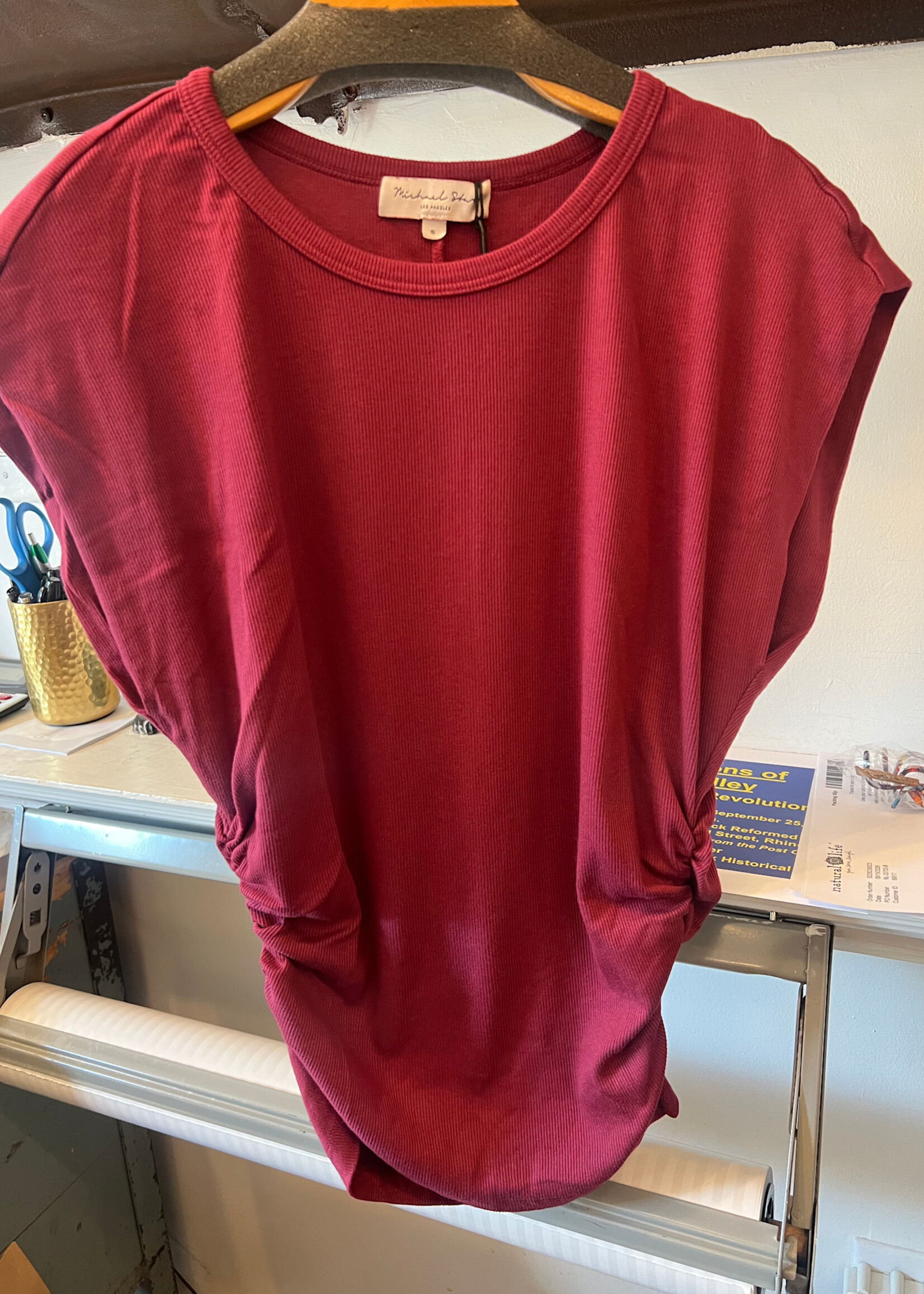 Michael Stars Joni Crew Neck Power Shoulder Top