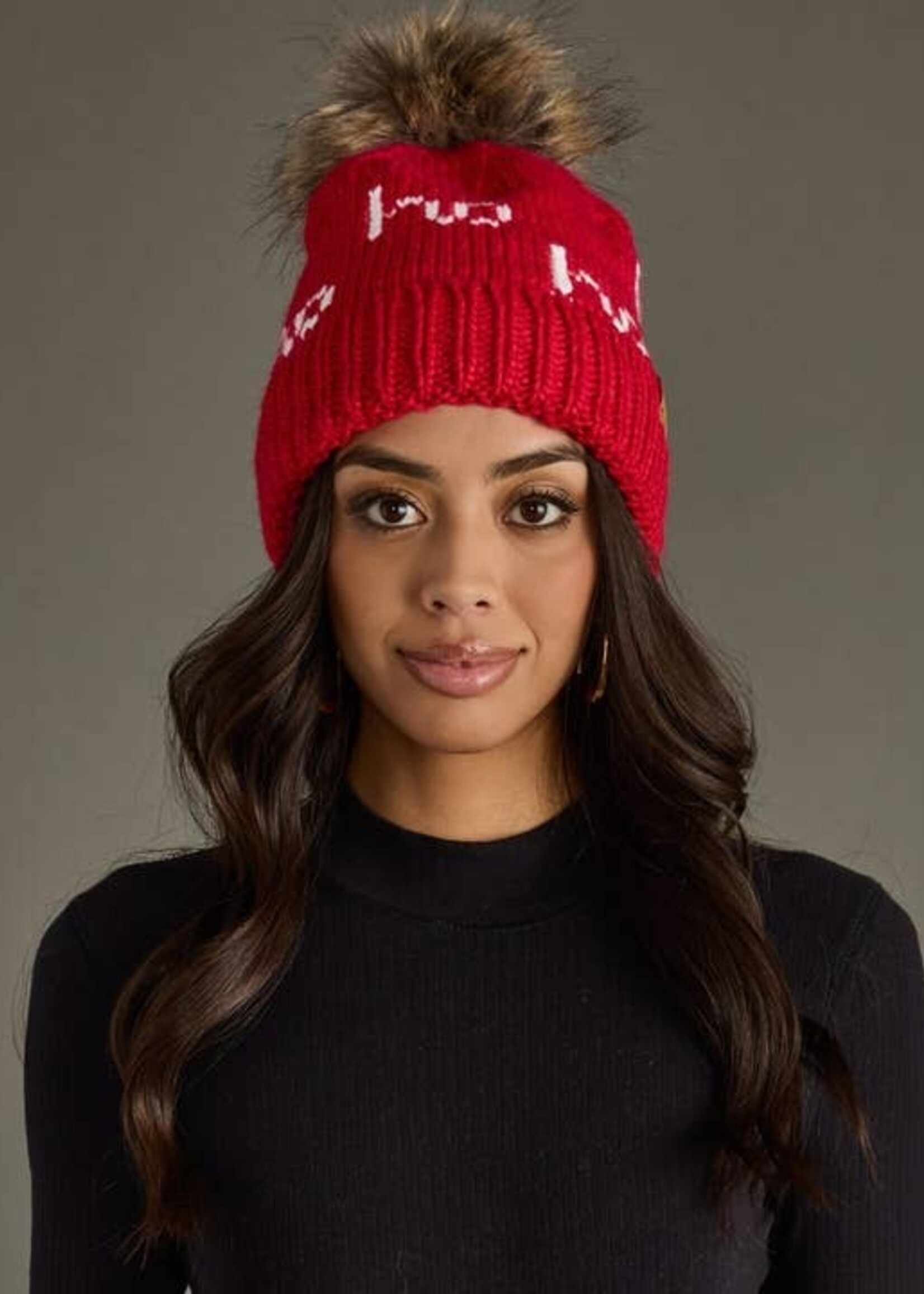 Panache Apparel Co. Pom Beanie Ho Ho Ho Red & White
