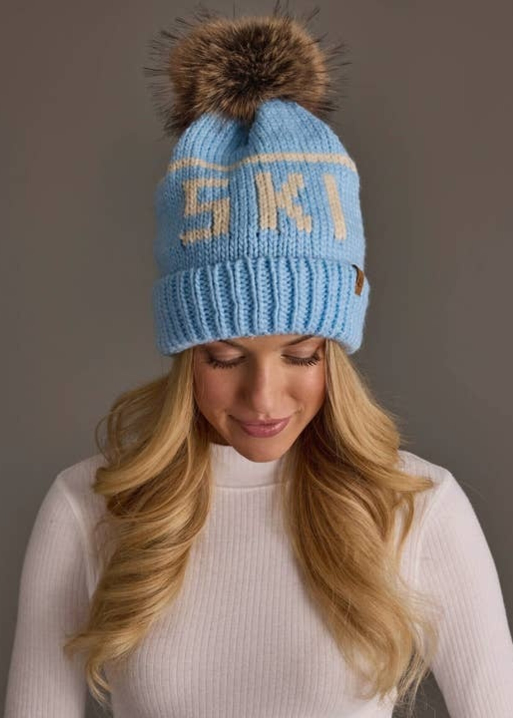 Panache Apparel Co. Pom Beanie Ski Lt. Blue & Beige