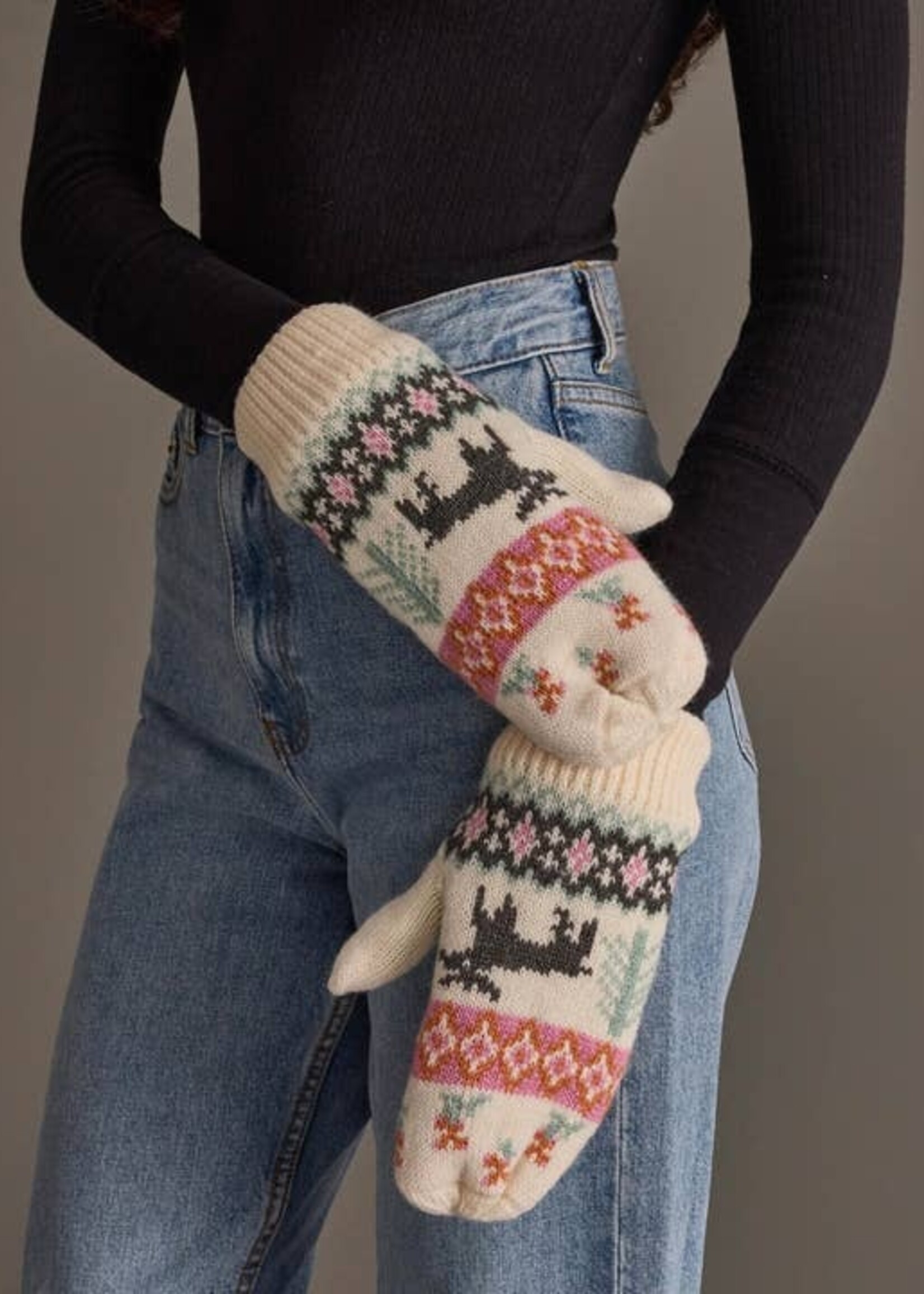 Panache Apparel Co. Mittens Ivory Deer Winter Pattern