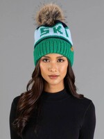 Panache Apparel Co. Pom Beanie Ski Green, Lt. Blue & Navy