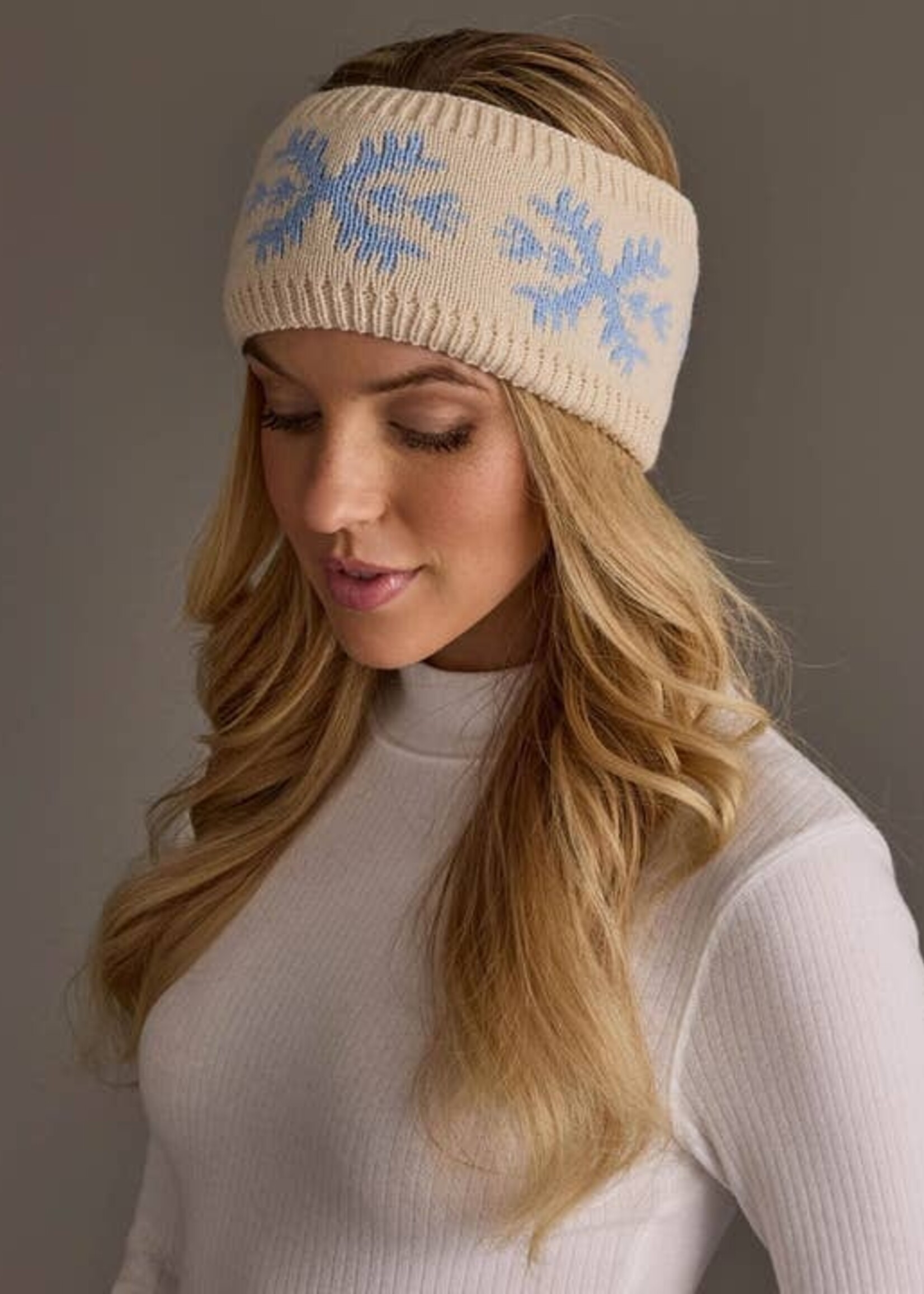 Panache Apparel Co. Knit Headband Snowflake Beige & Lt. Blue