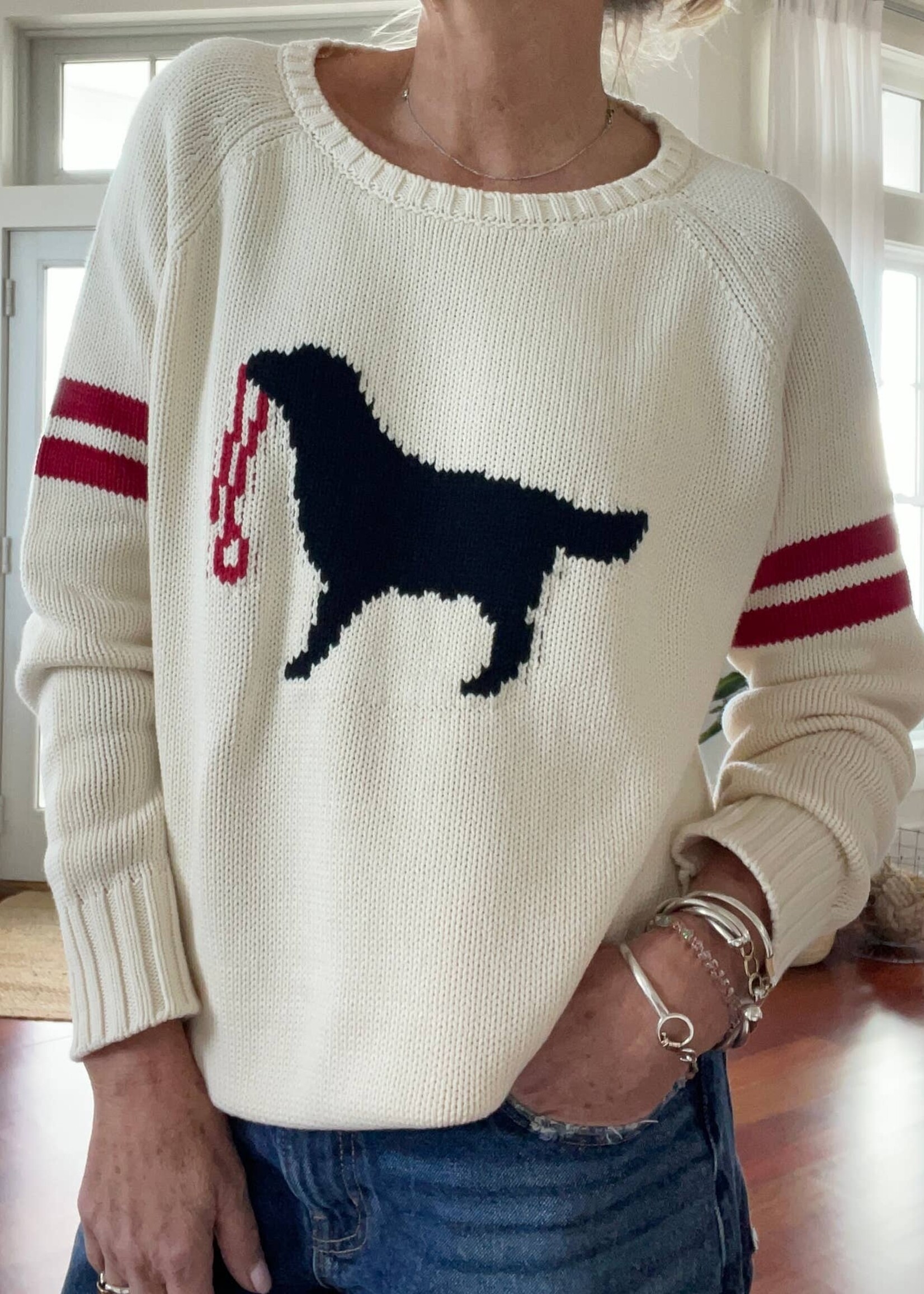 Pink Pineapple Black Dog Cotton Campus Sweater