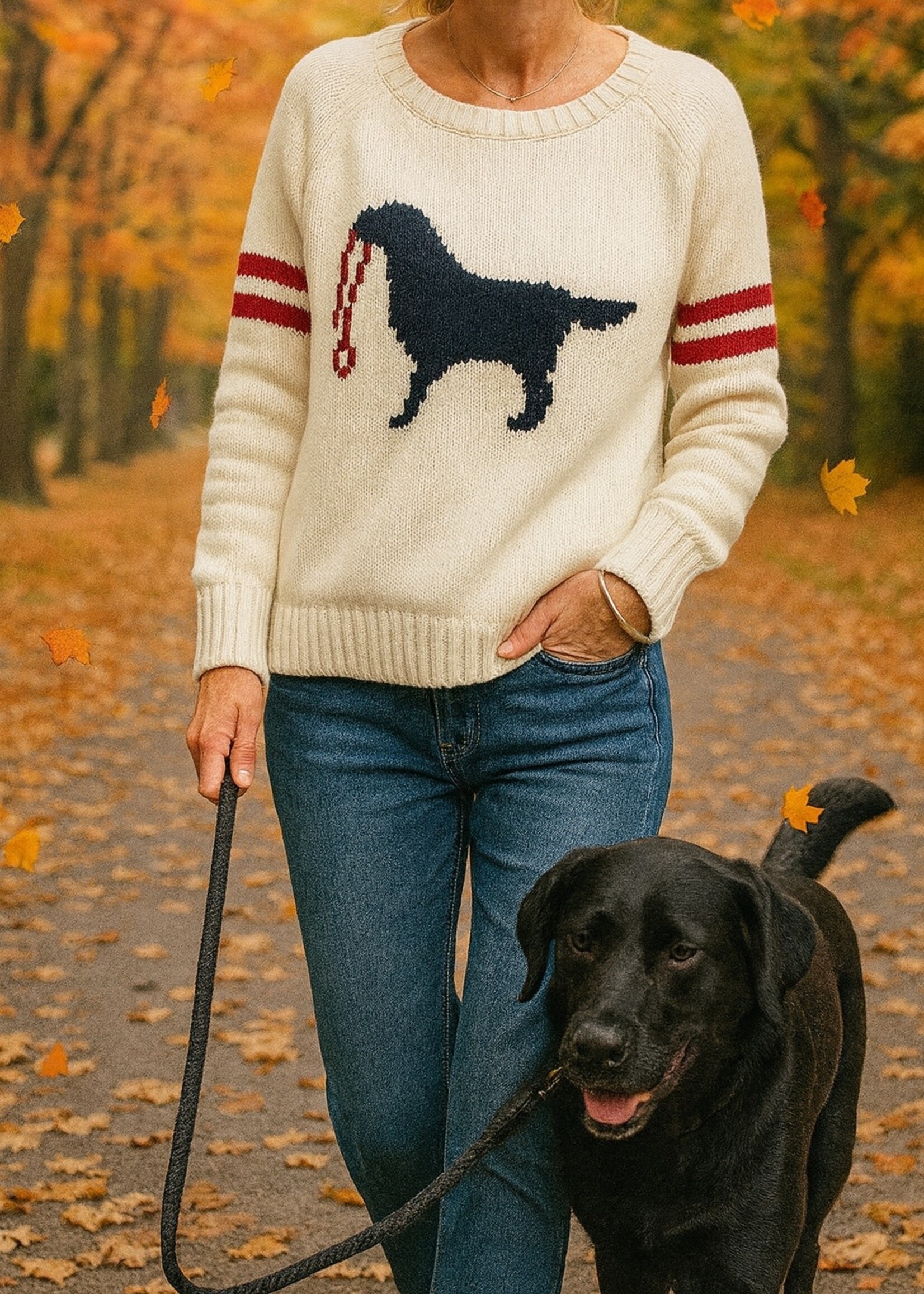 Pink Pineapple Black Dog Cotton Campus Sweater