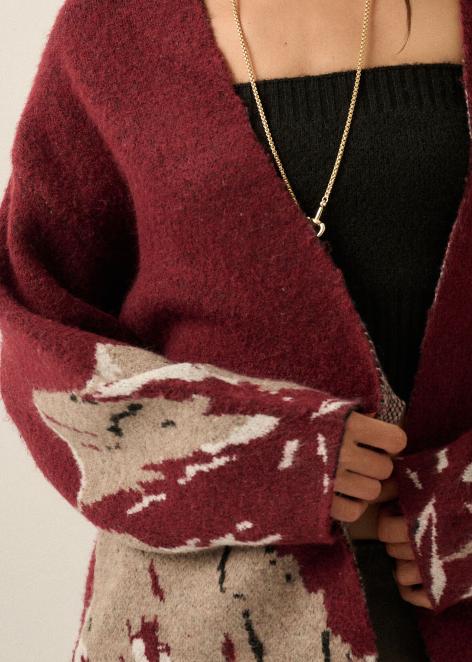 Promesa USA Mountain Landscape Jacquard-Knit Open-Front Duster Cardigan